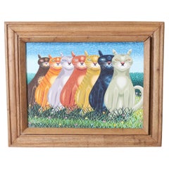 Haitian Acrylic Painting on Canvas of Cats by Jean Claude Paul