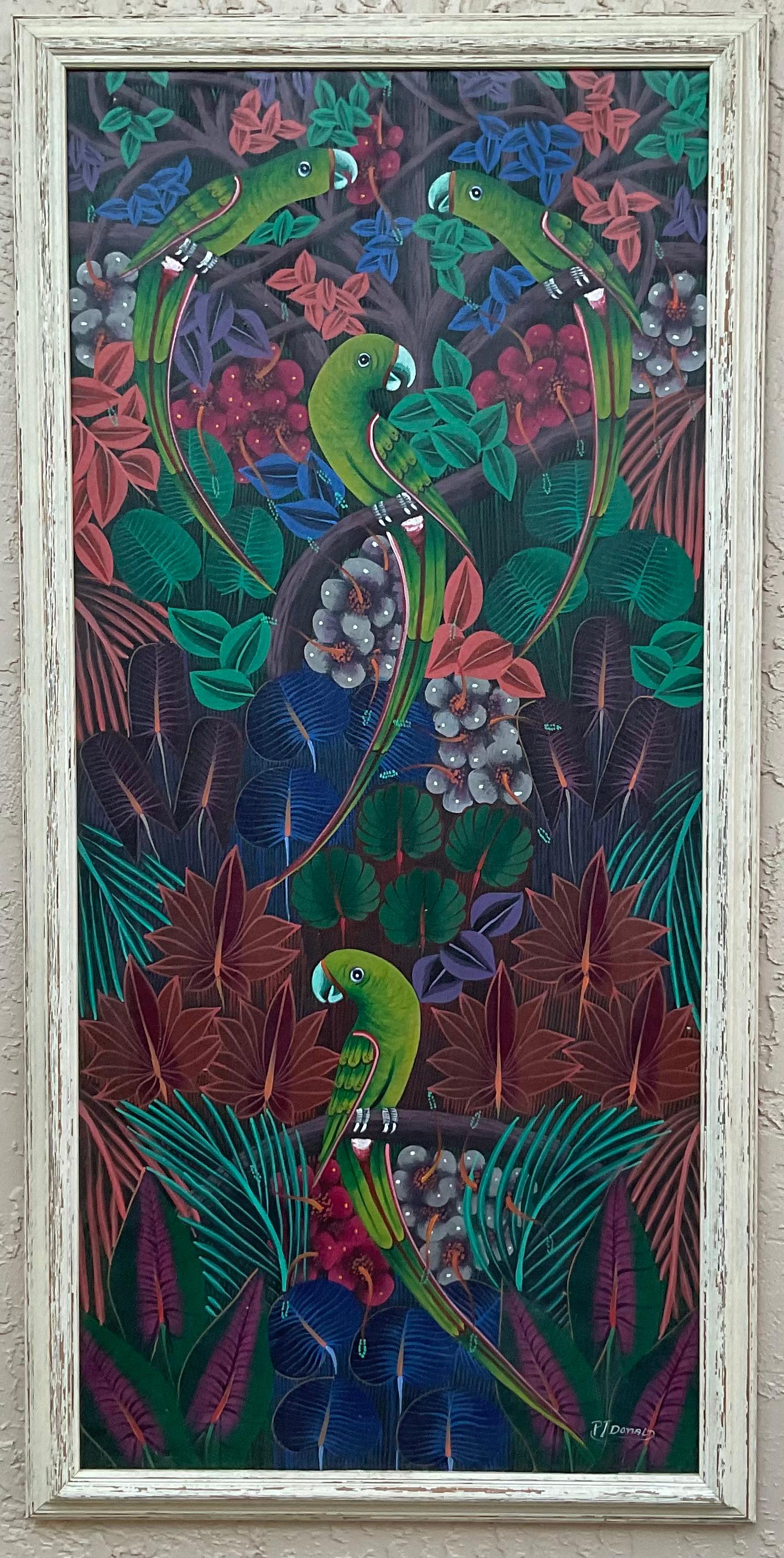 Obra maestra del arte popular haitiano , Pintura acrílica sobre lienzo en venta 4