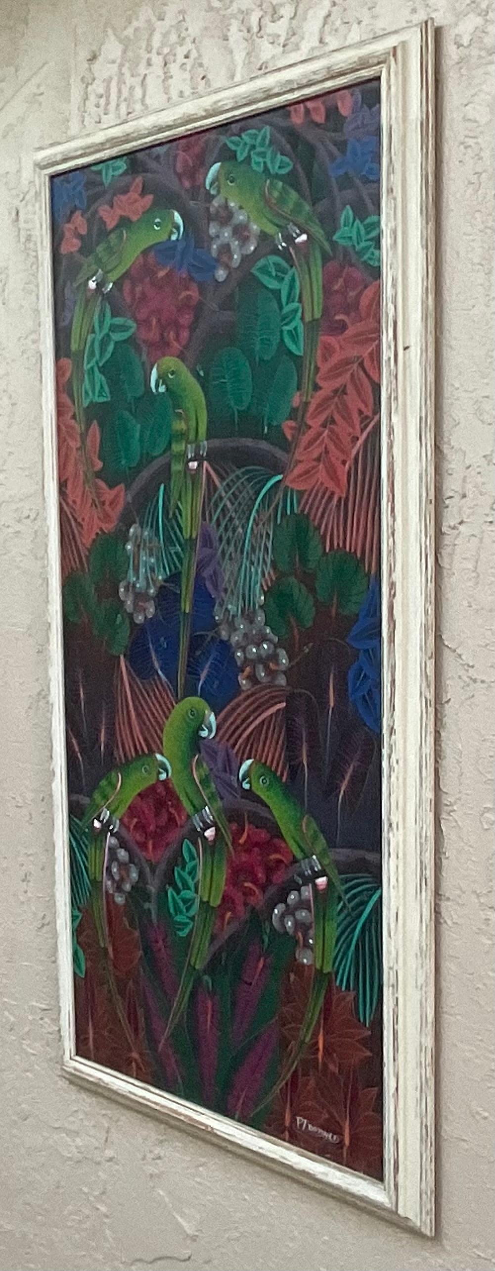 Obra maestra del arte popular haitiano , Pintura acrílica sobre lienzo en venta 4