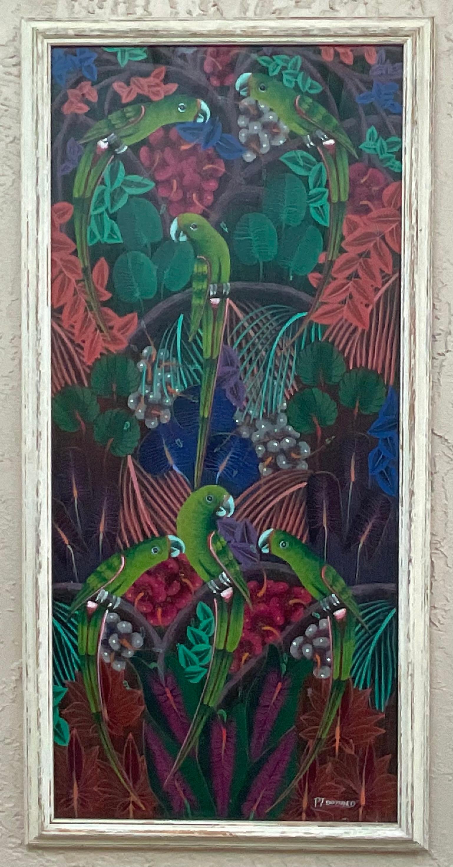 Obra maestra del arte popular haitiano , Pintura acrílica sobre lienzo en venta 5