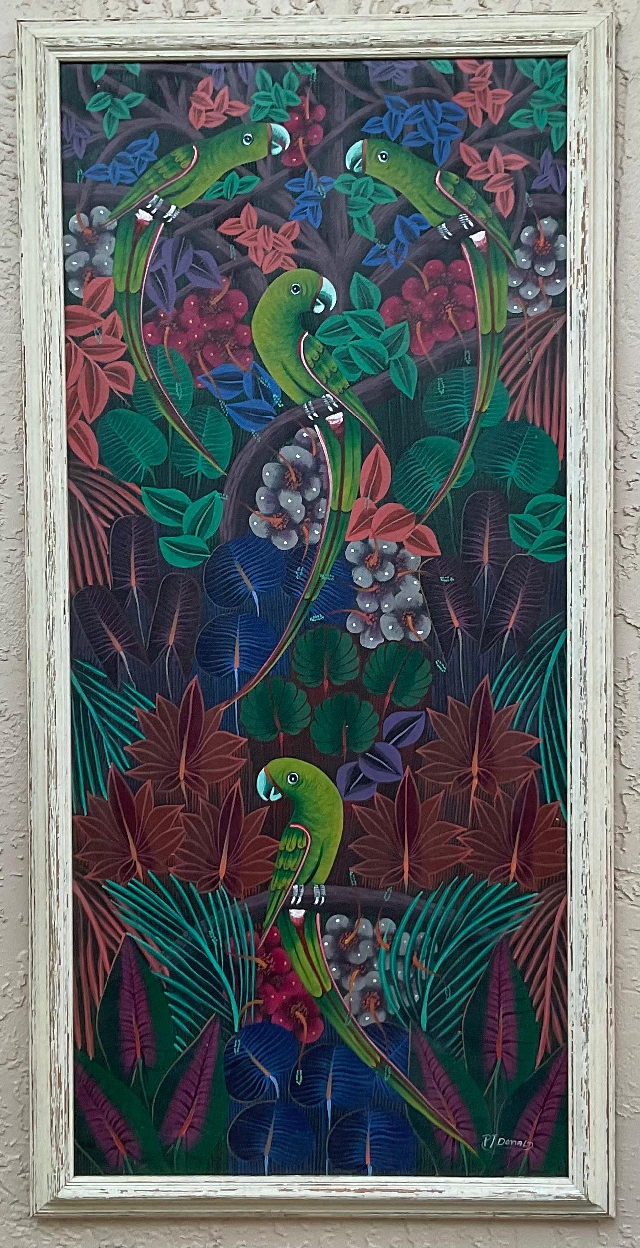 Obra maestra del arte popular haitiano , Pintura acrílica sobre lienzo en venta 6