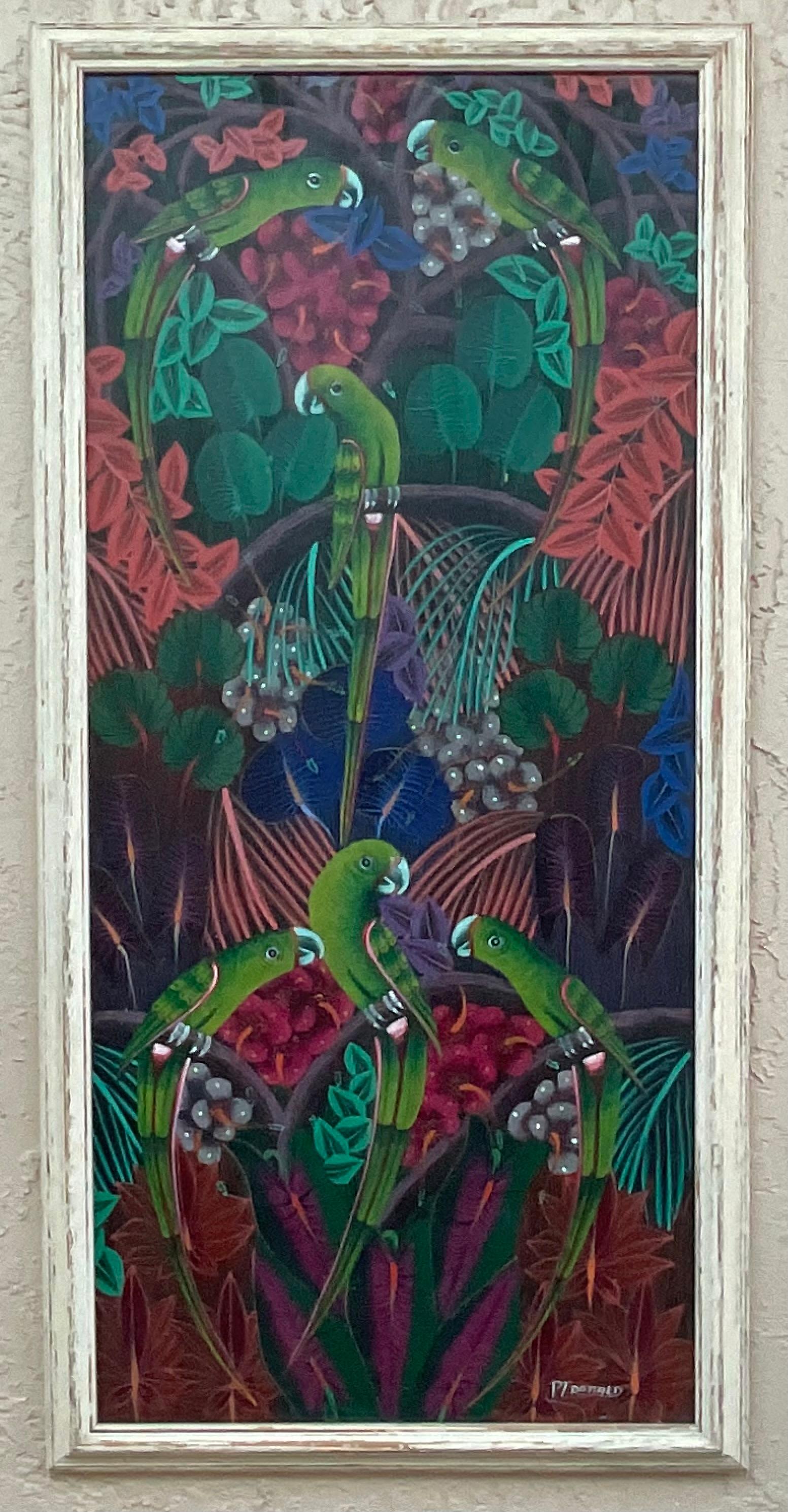 Obra maestra del arte popular haitiano , Pintura acrílica sobre lienzo en venta 6