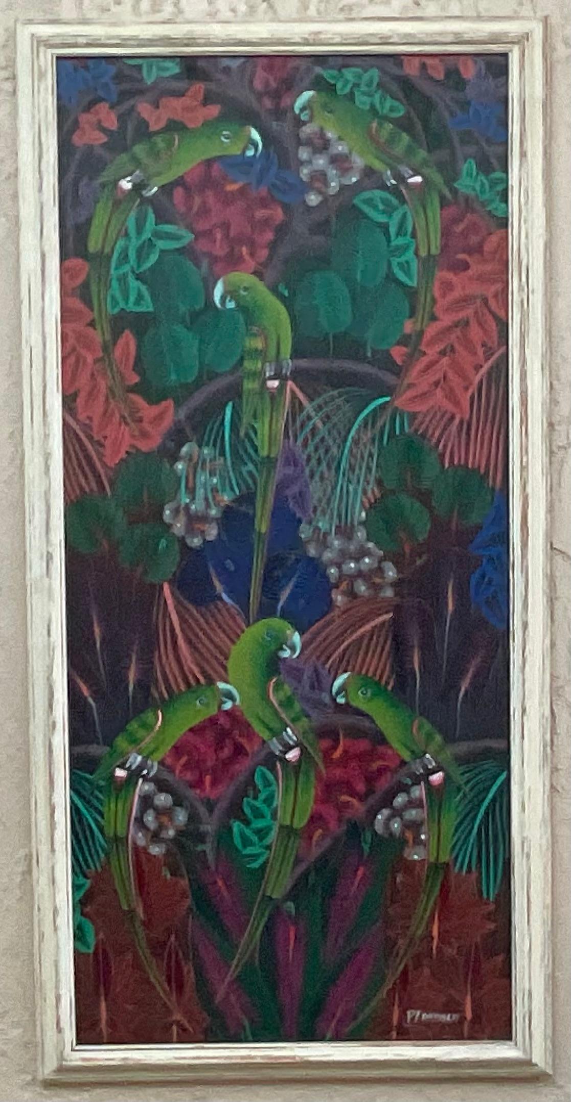 Obra maestra del arte popular haitiano , Pintura acrílica sobre lienzo en venta 8