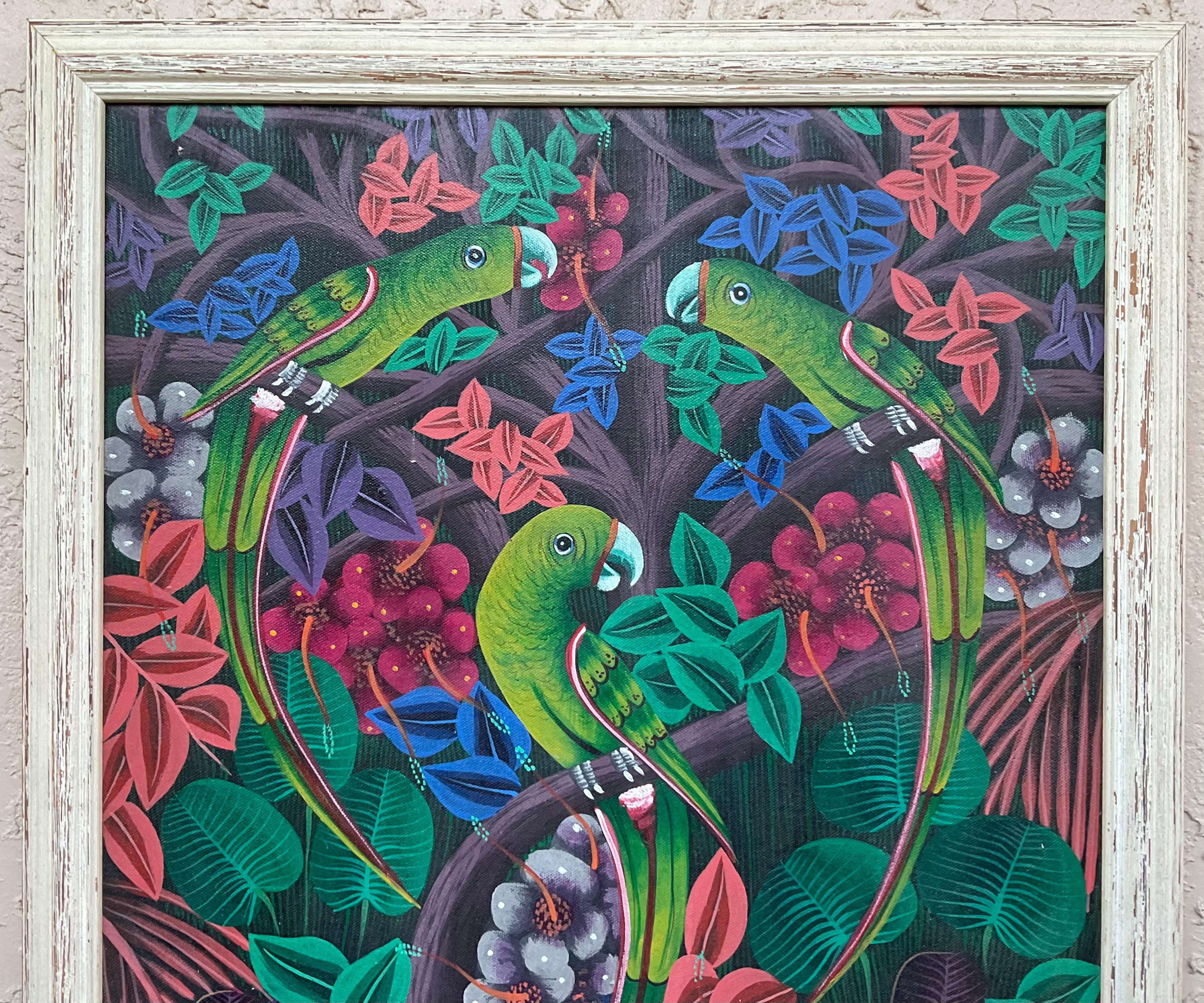 Obra maestra del arte popular haitiano , Pintura acrílica sobre lienzo Haitiano en venta