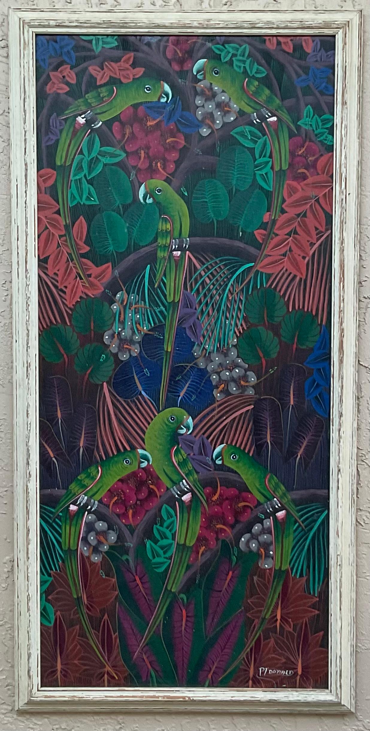 Obra maestra del arte popular haitiano , Pintura acrílica sobre lienzo Haitiano en venta