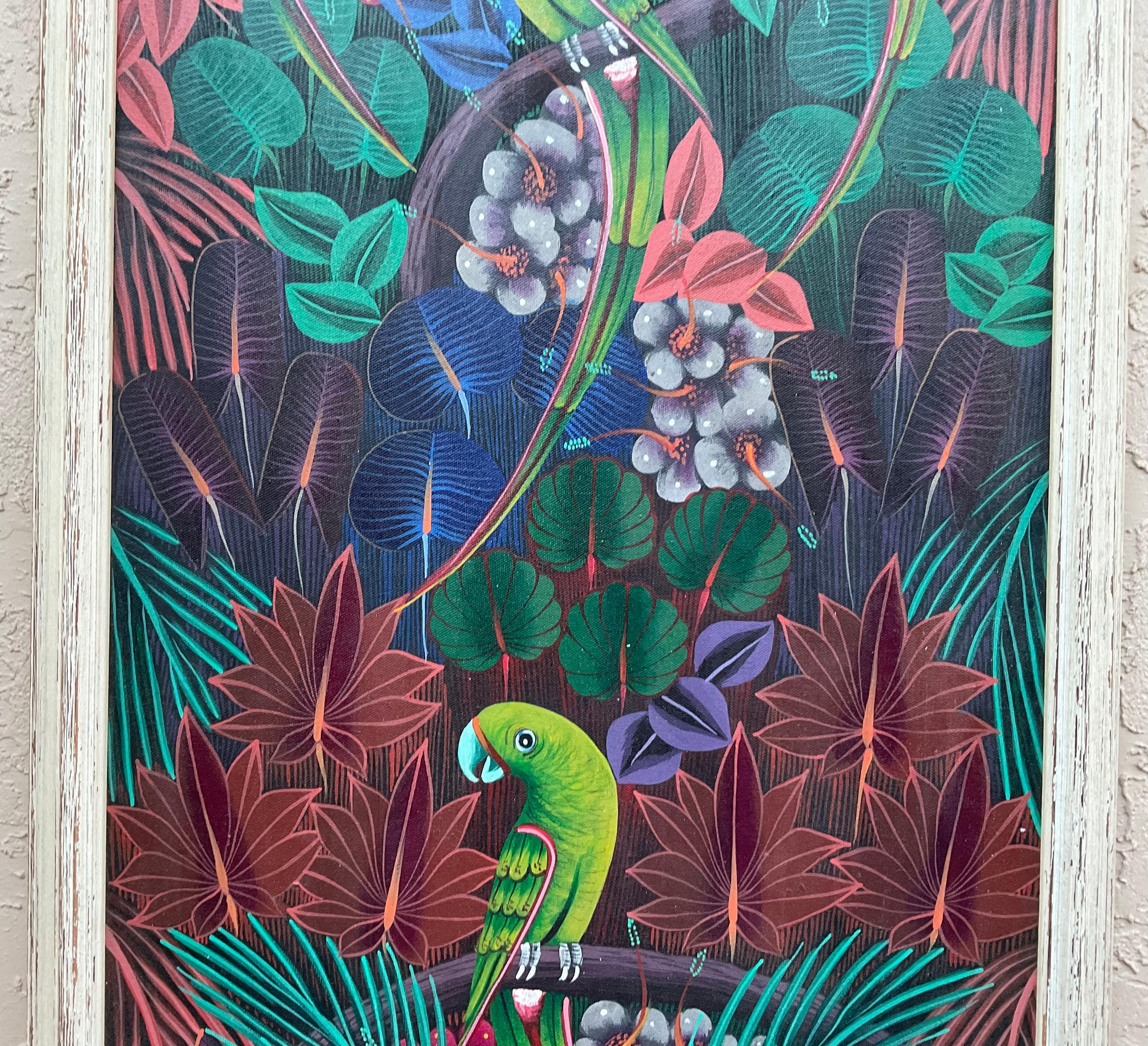 Obra maestra del arte popular haitiano , Pintura acrílica sobre lienzo Pintado a mano en venta