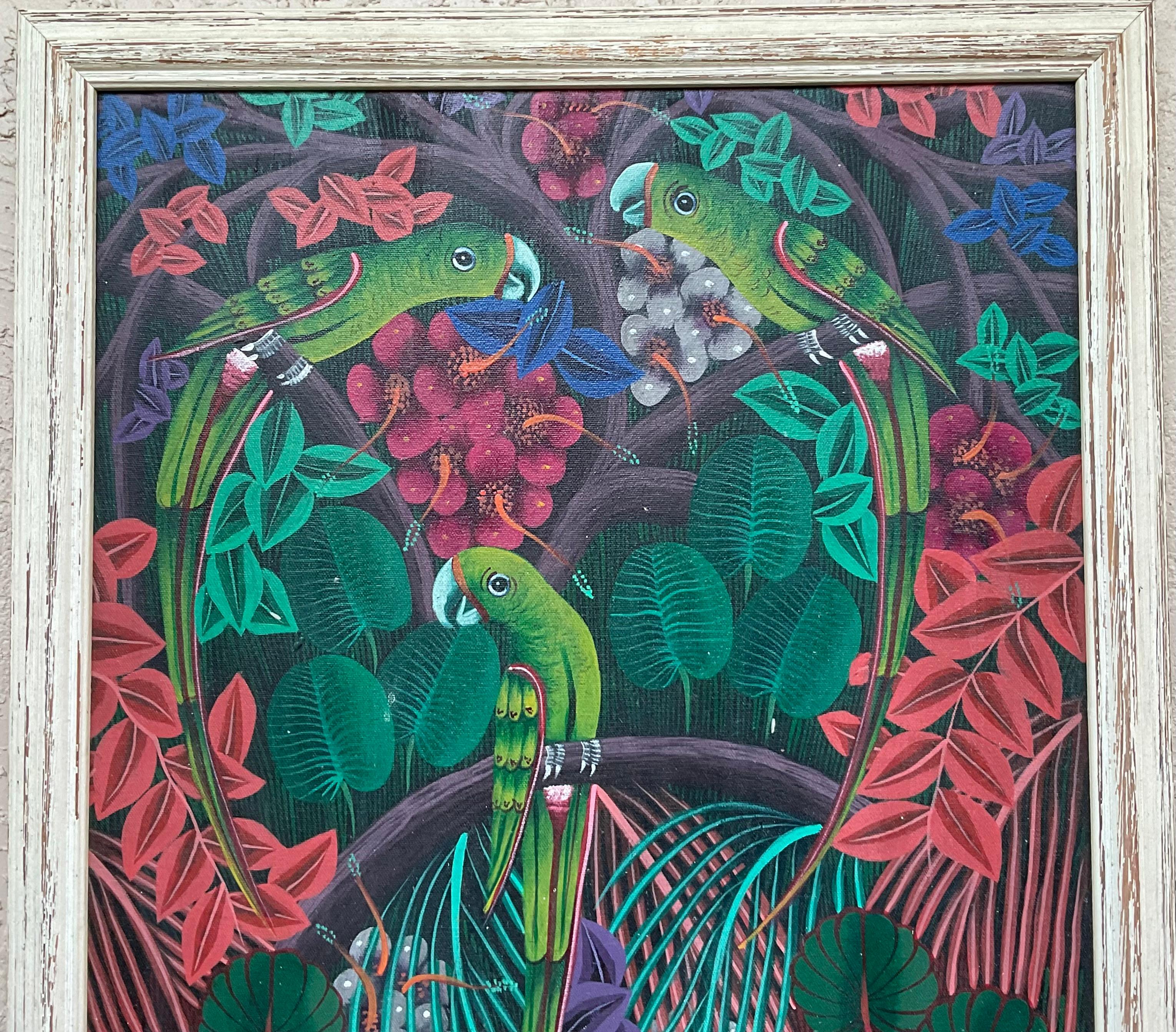 Obra maestra del arte popular haitiano , Pintura acrílica sobre lienzo Pintado a mano en venta