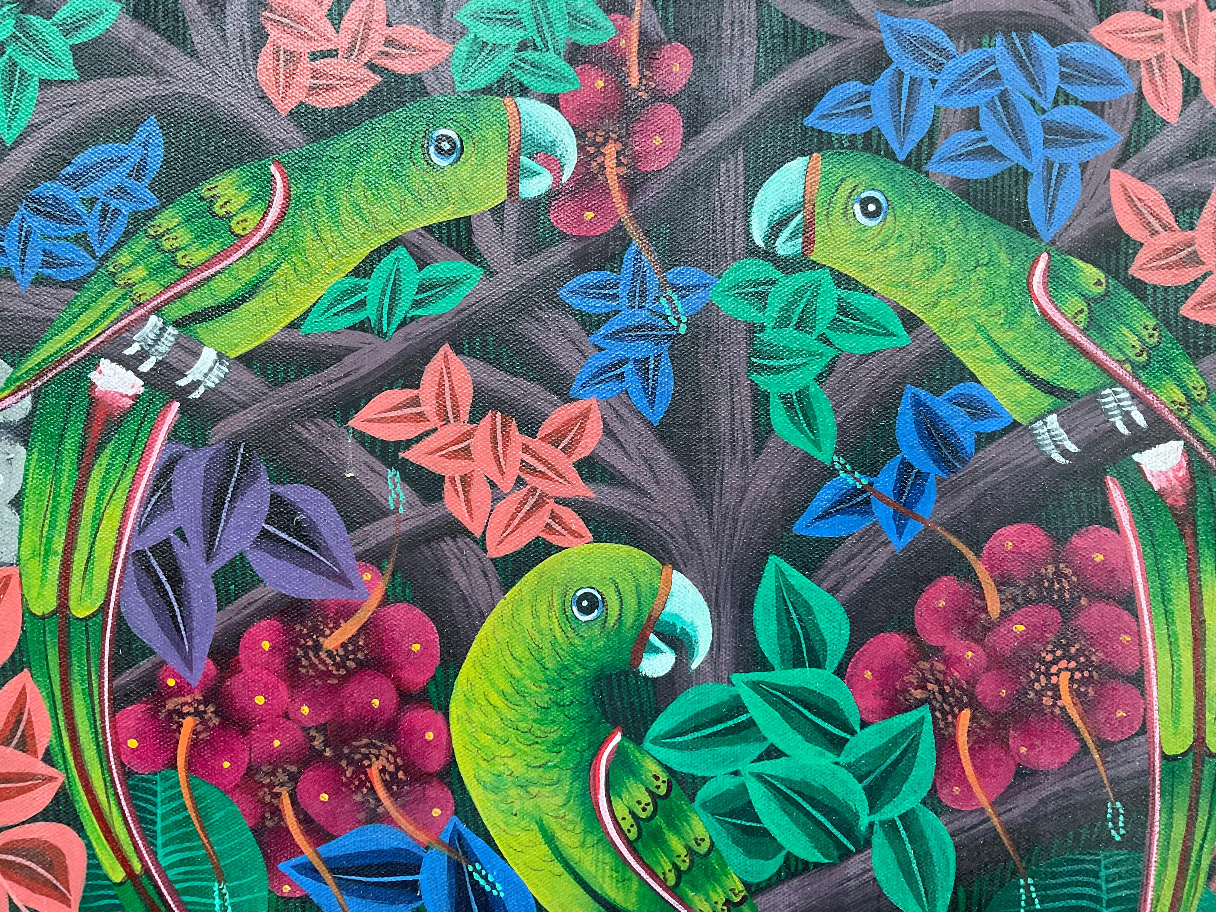 Obra maestra del arte popular haitiano , Pintura acrílica sobre lienzo siglo XX en venta
