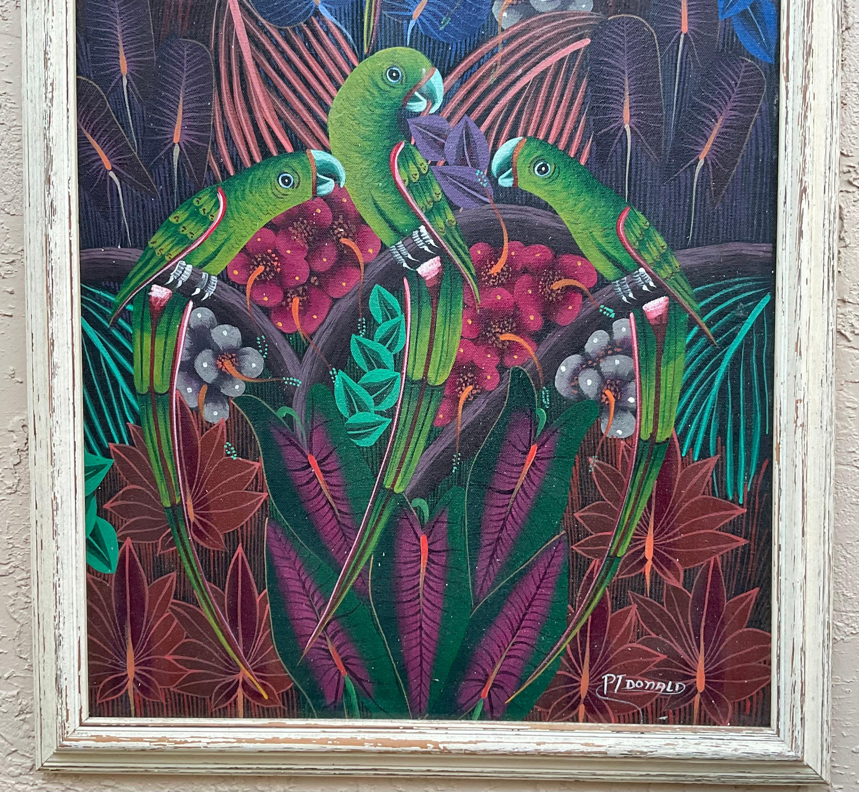 Obra maestra del arte popular haitiano , Pintura acrílica sobre lienzo siglo XX en venta