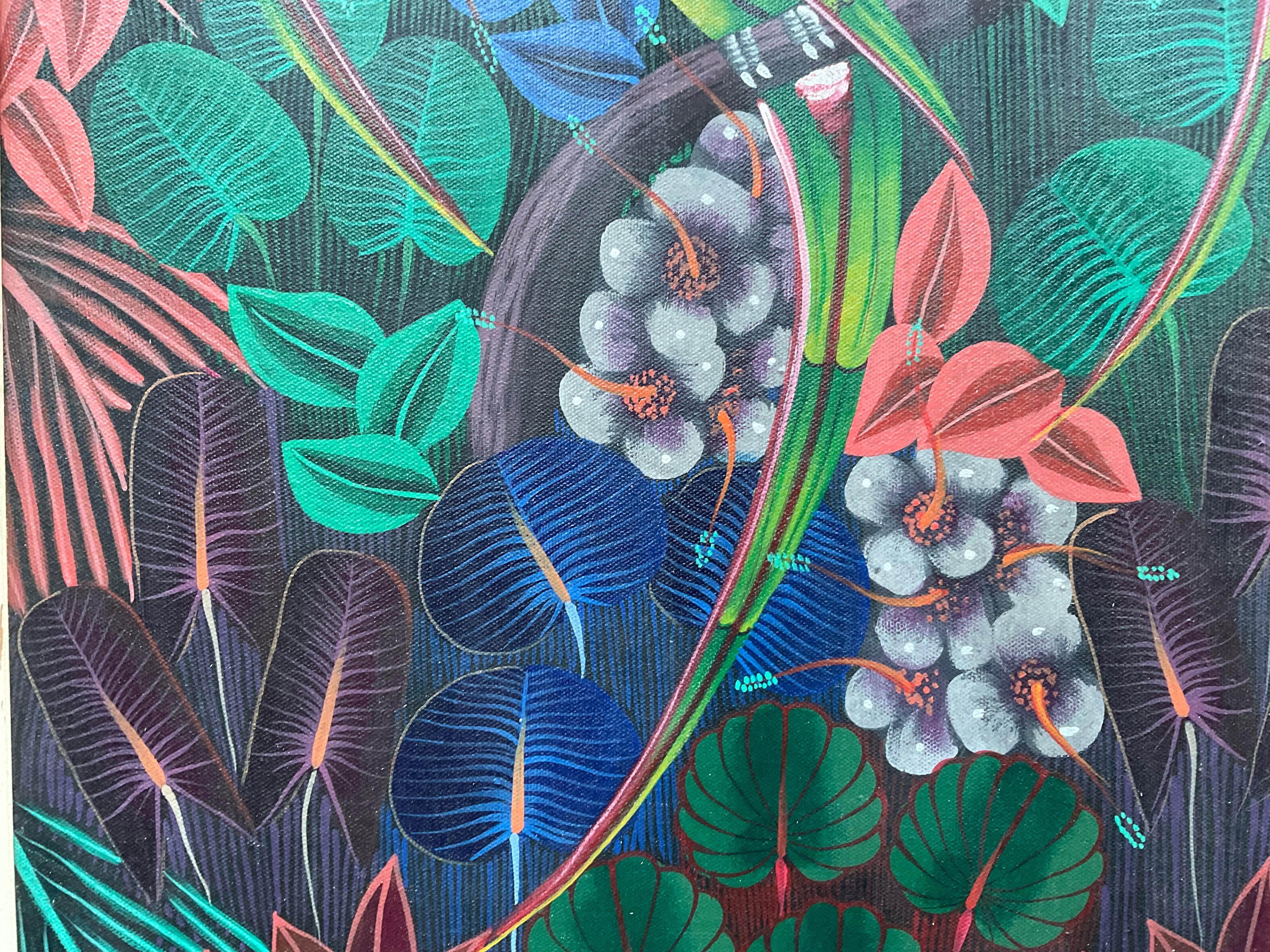 Obra maestra del arte popular haitiano , Pintura acrílica sobre lienzo Lienzo en venta