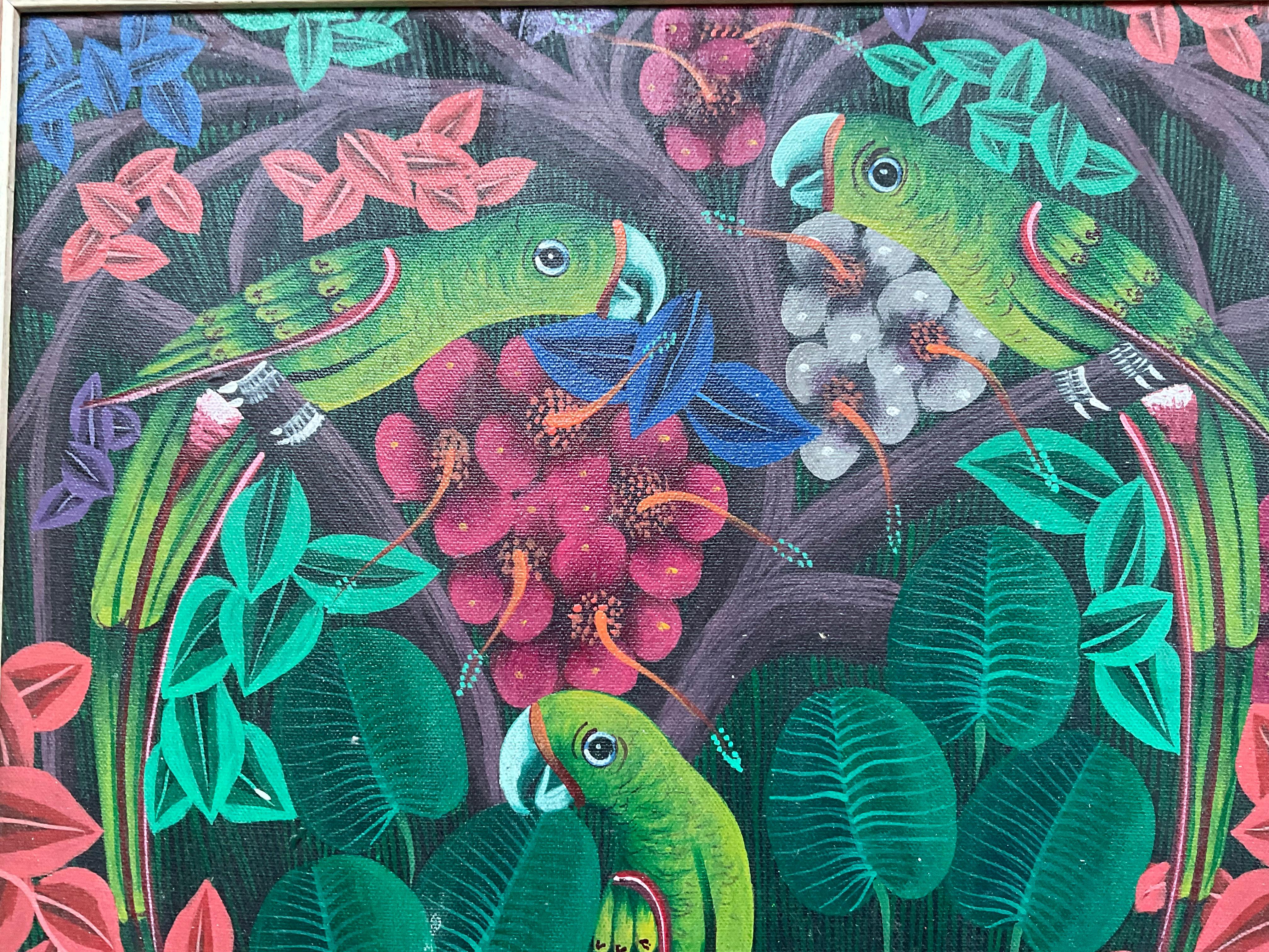 Obra maestra del arte popular haitiano , Pintura acrílica sobre lienzo Lienzo en venta