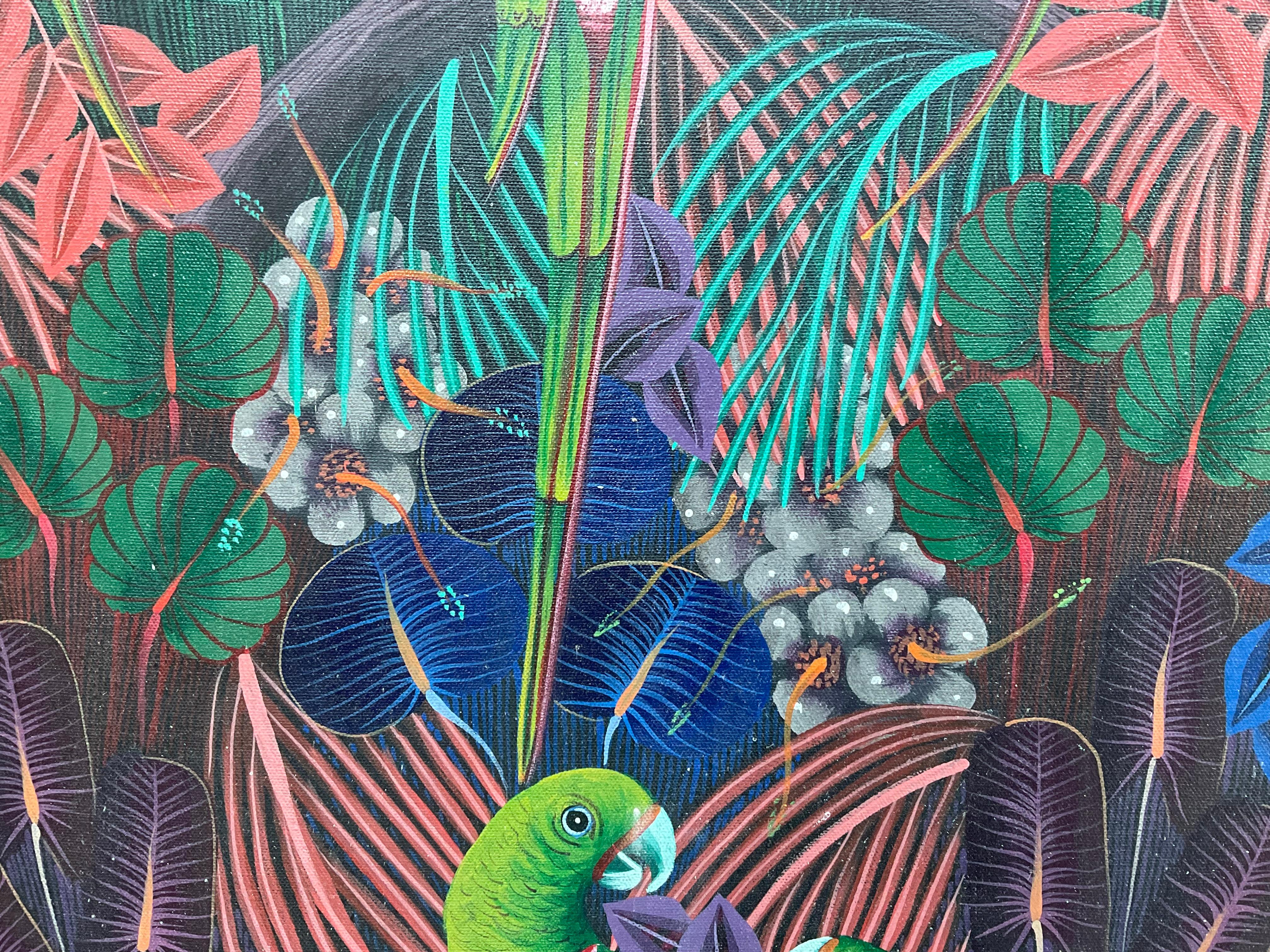 Obra maestra del arte popular haitiano , Pintura acrílica sobre lienzo en venta 1