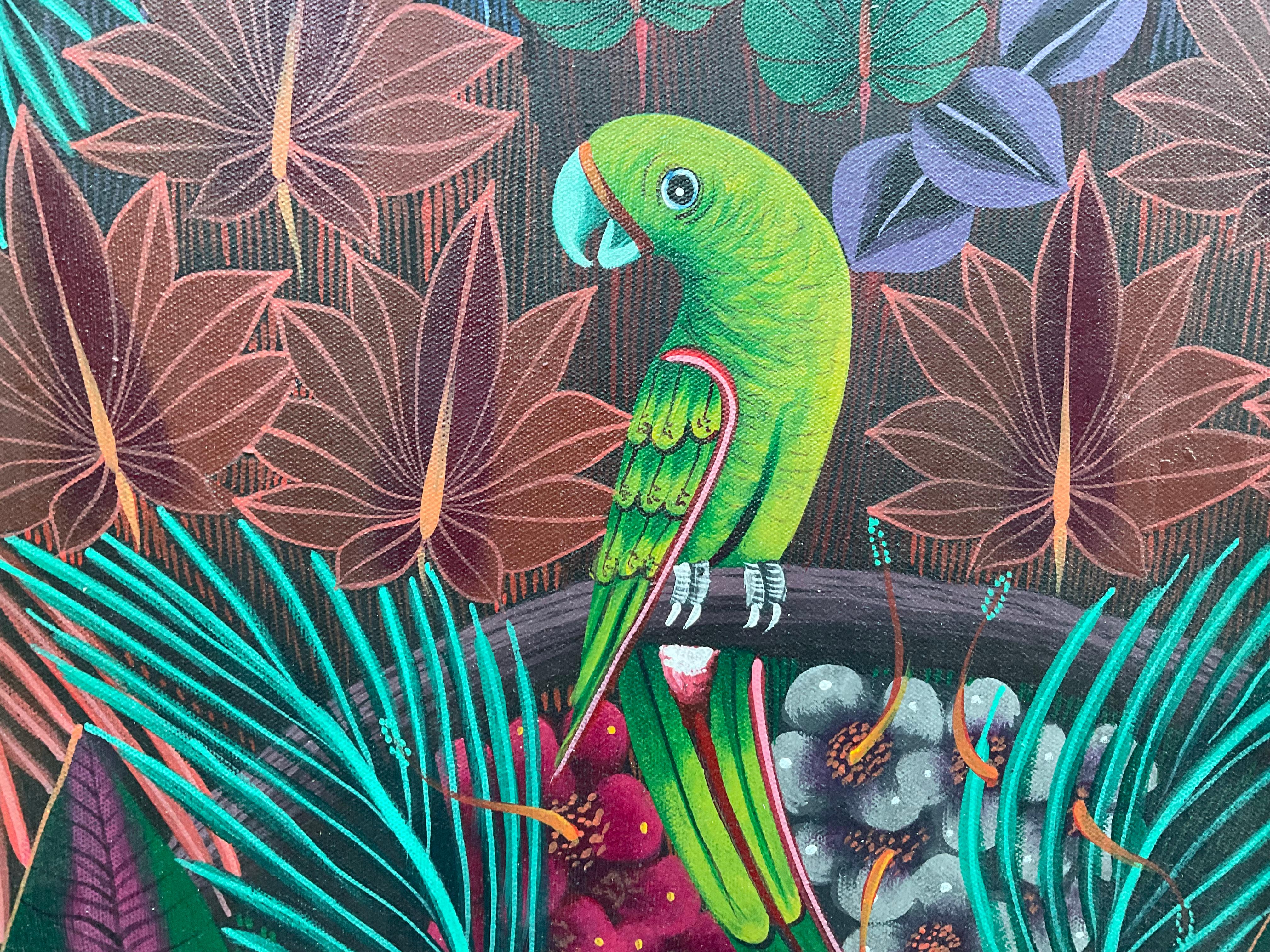 Obra maestra del arte popular haitiano , Pintura acrílica sobre lienzo en venta 2