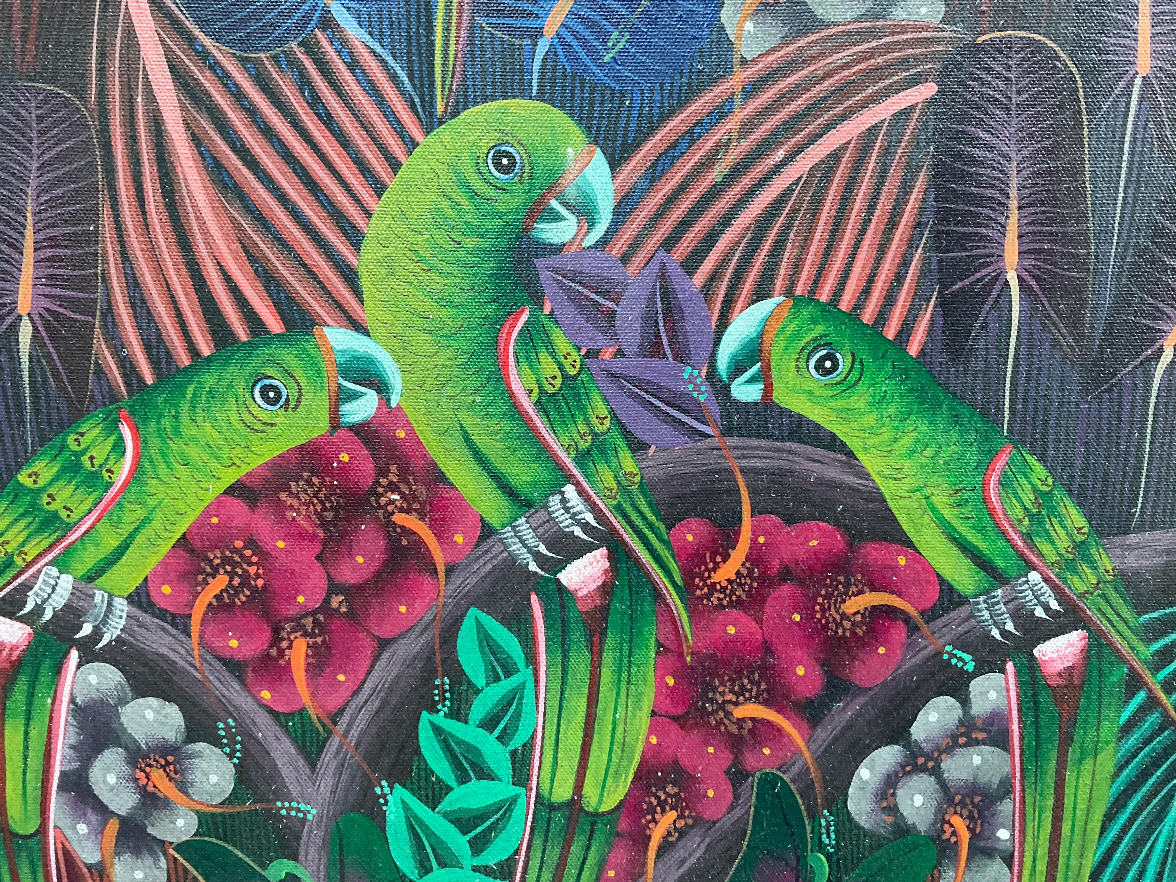 Obra maestra del arte popular haitiano , Pintura acrílica sobre lienzo en venta 2
