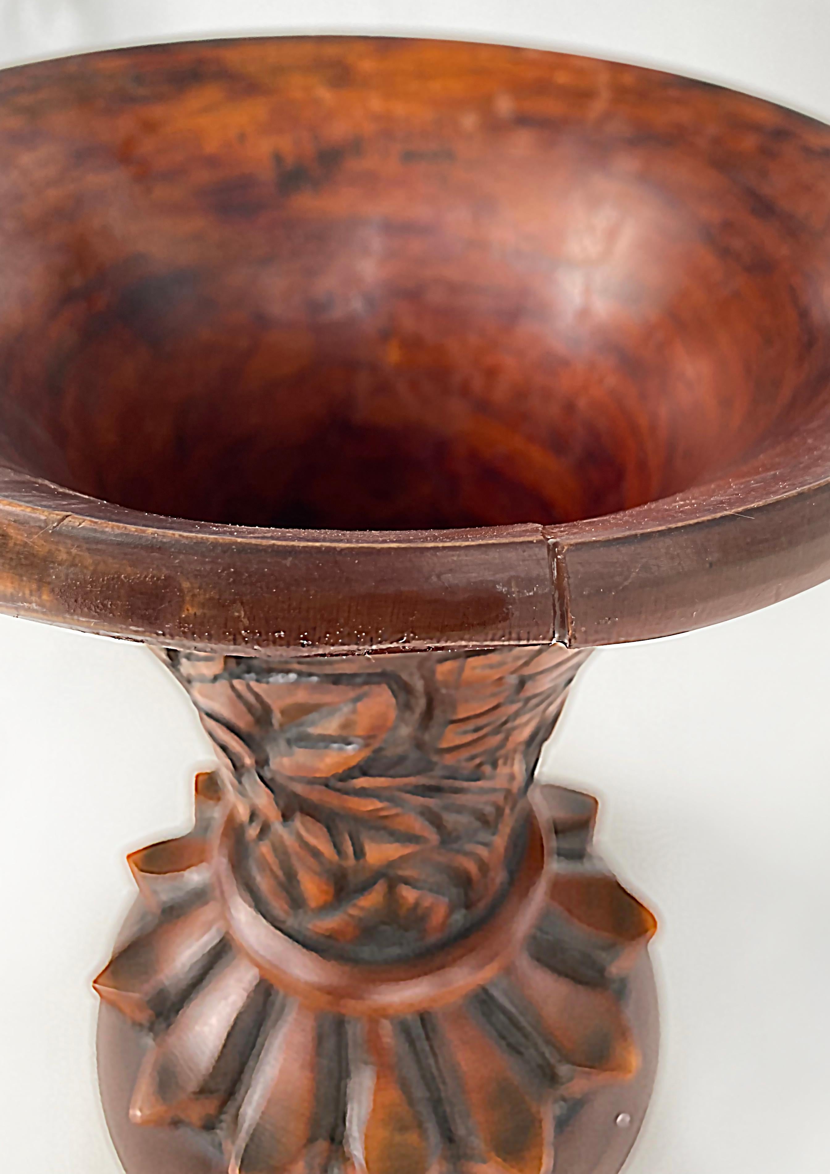 Haitian Heavily Hand Carved Wood 2-Piece Vase 7