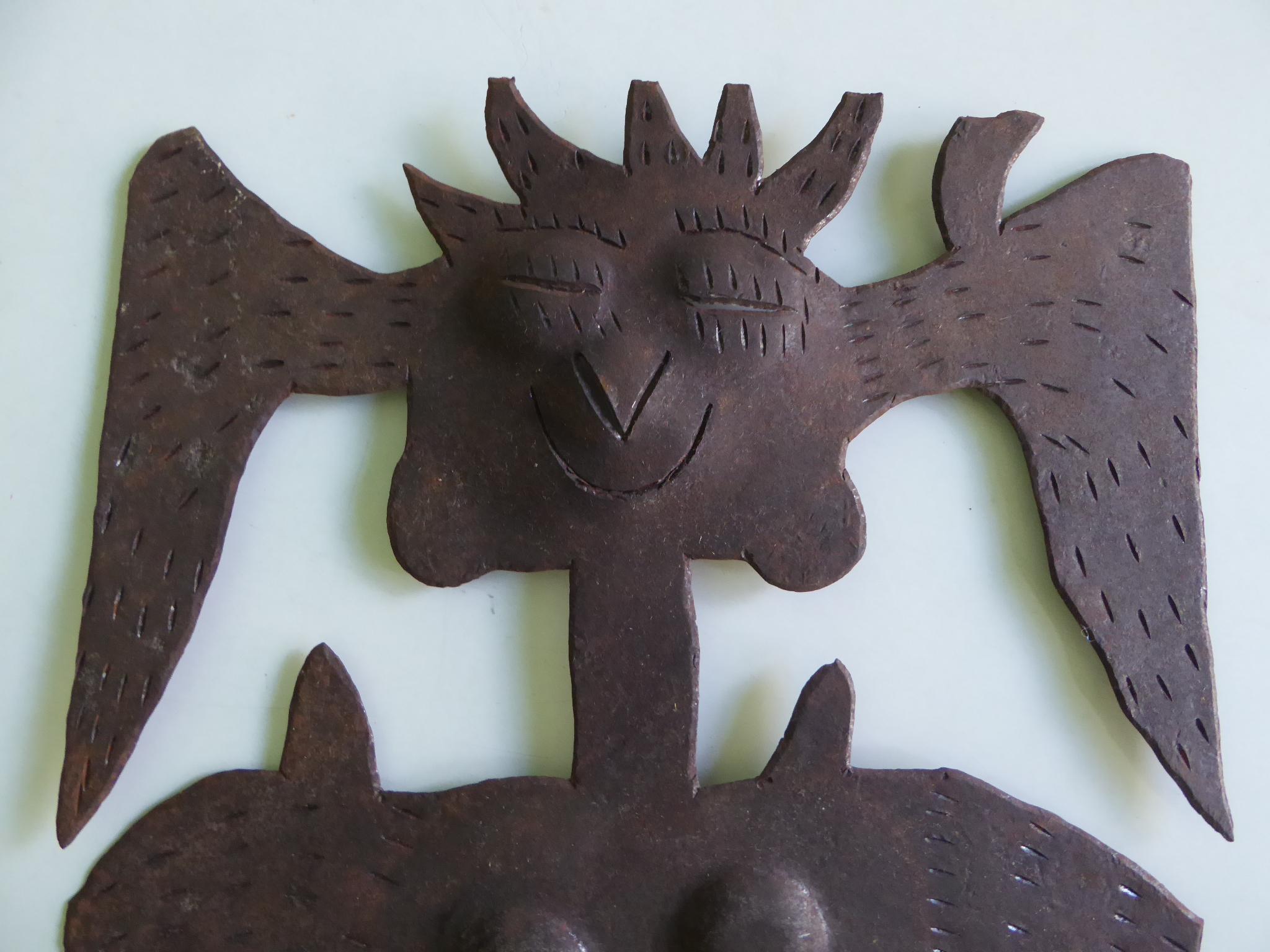 Folk Art Haitian Naive Oil Drum Metal Wall Mounted Sculpture Haiti 1960s For Sale
