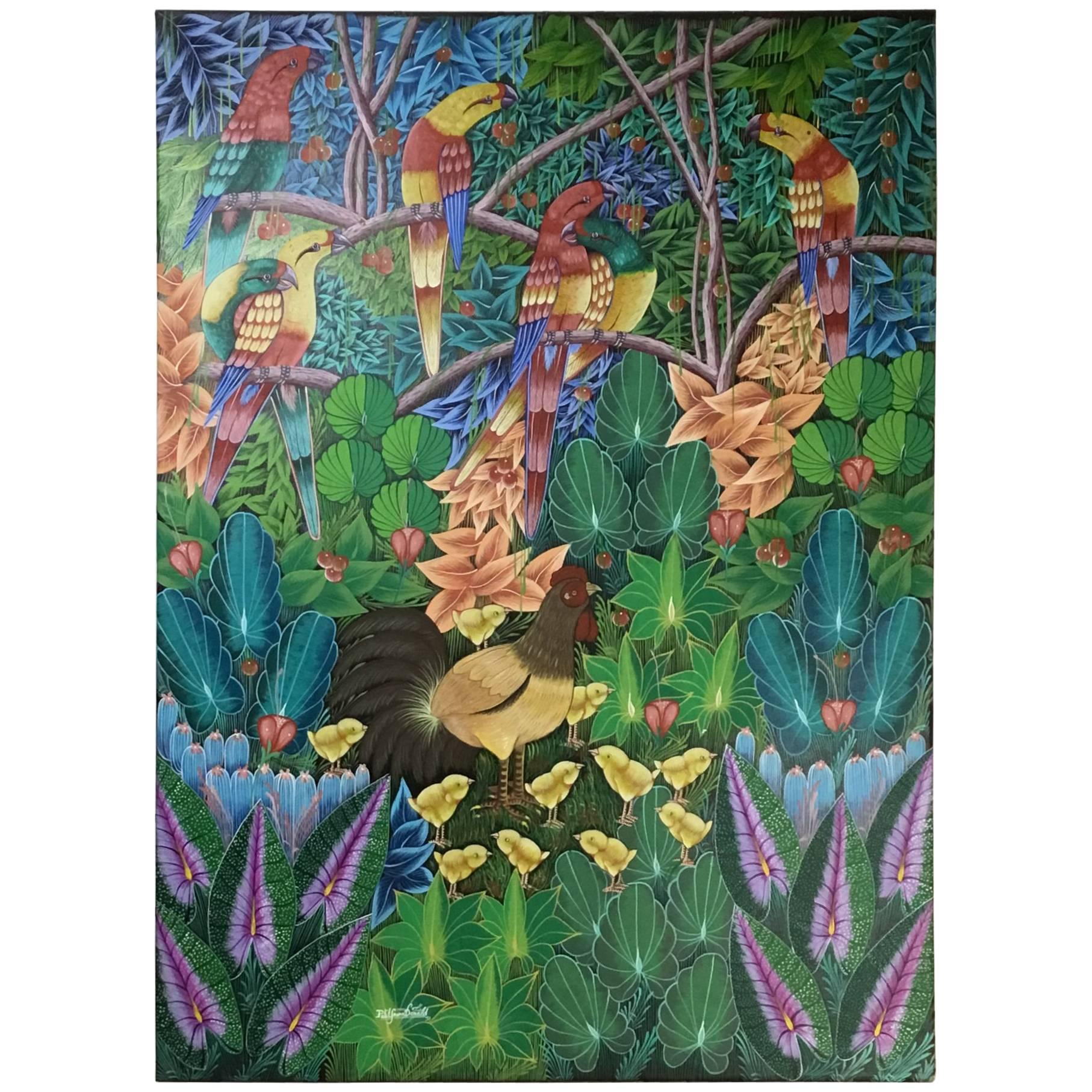 Pintura al óleo haitiana sobre lienzo