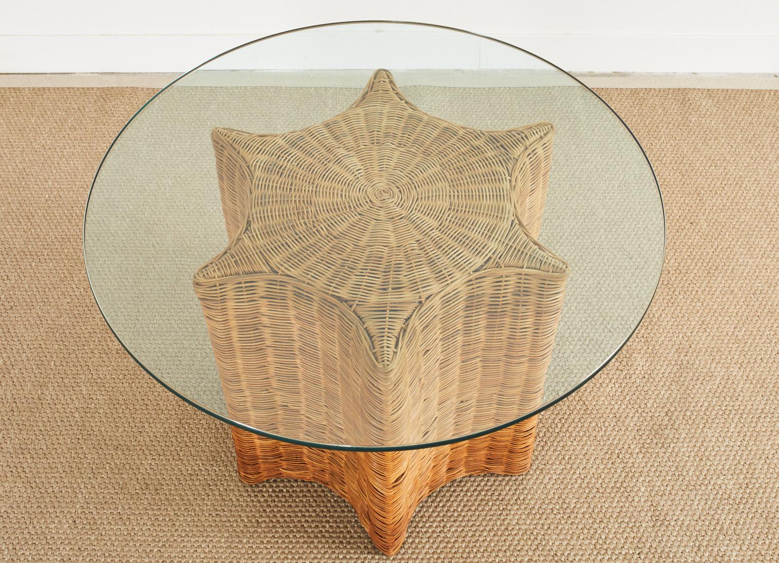 20th Century Haitian Organic Modern Woven Rattan Starfish Dining Table