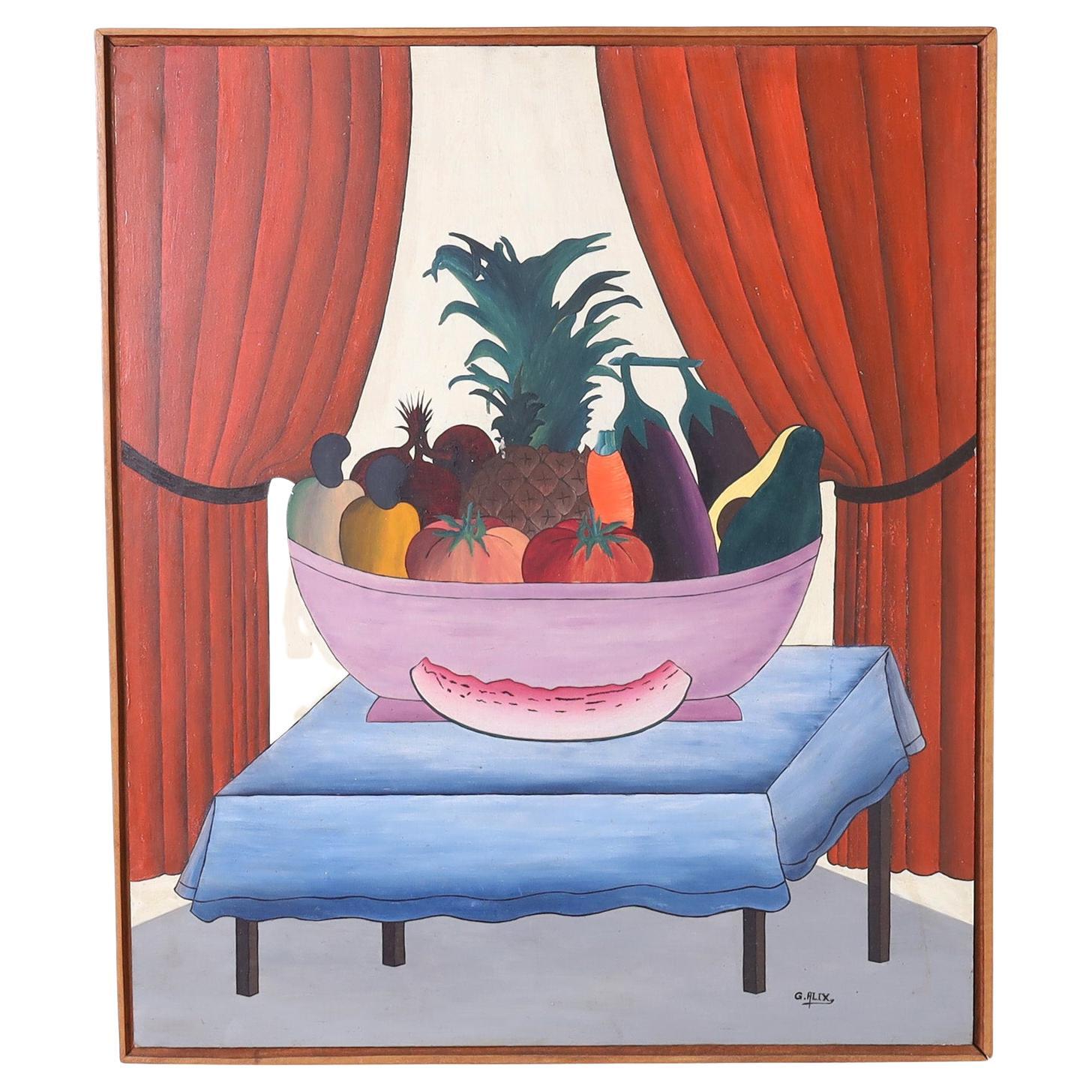 Peinture haïtienne sur toile d'une nature morte par Gabriel Alix