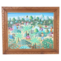 Haitian Painting on Canvas of a Village