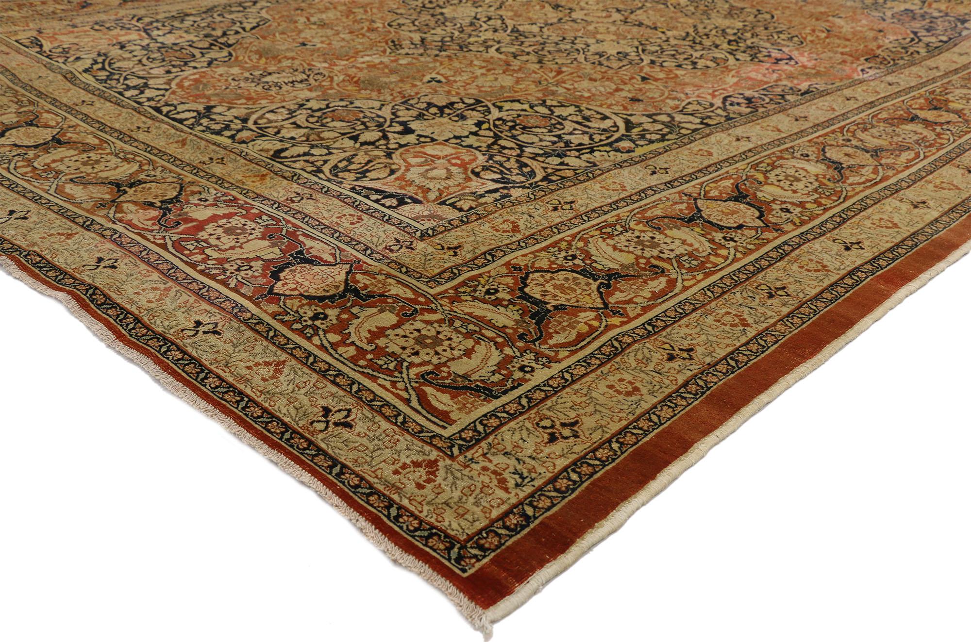 73130 Haji Jalili antique Persian Tabriz rug with Art Nouveau style. This majestic and classically composed Haji Jalili Antique Persian Tabriz Rug with Art Nouveau Style was made in Iran in the late 19th century, circa 1880. It features an ornate
