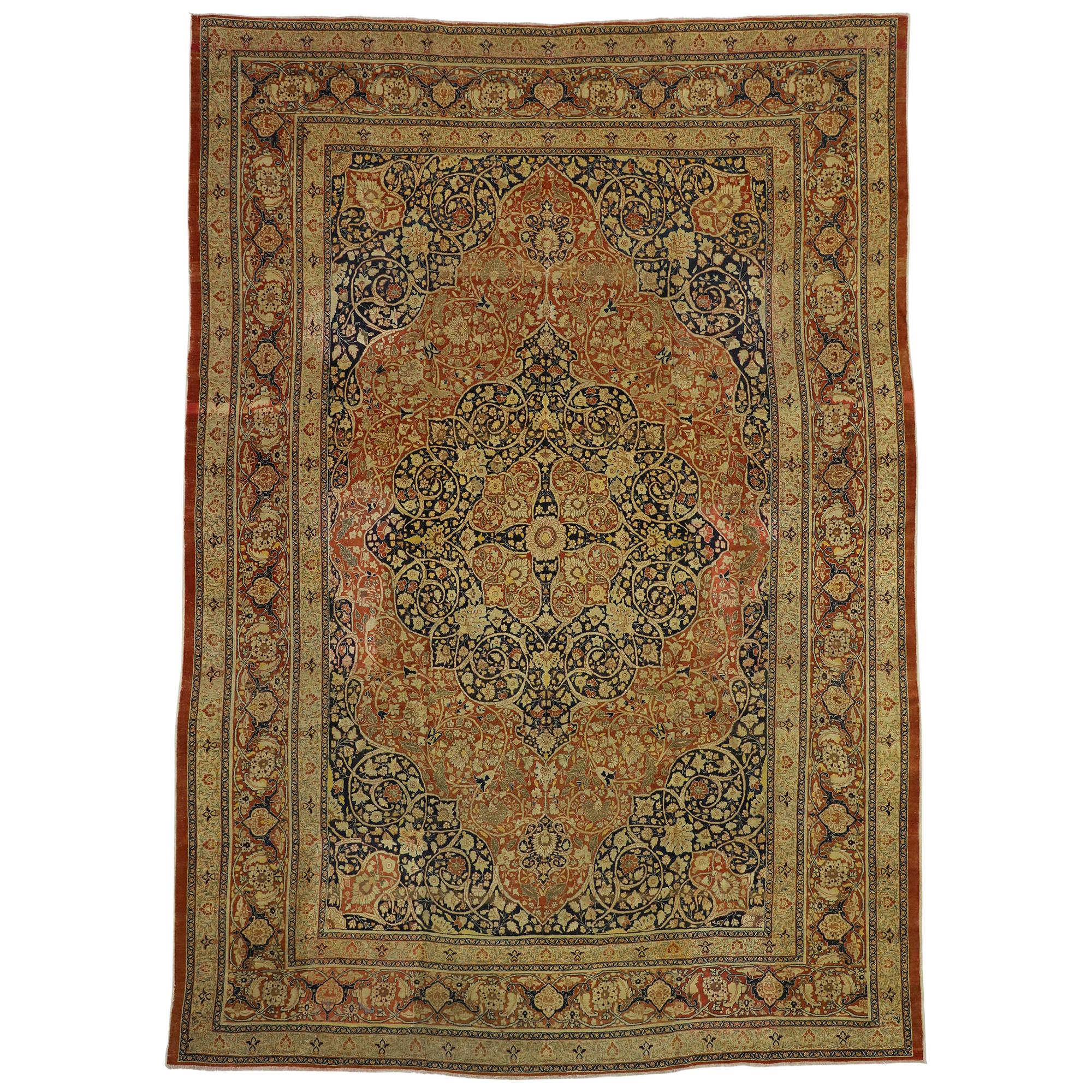 Tapis persan ancien de Tabriz Haji Jalili de style Art nouveau