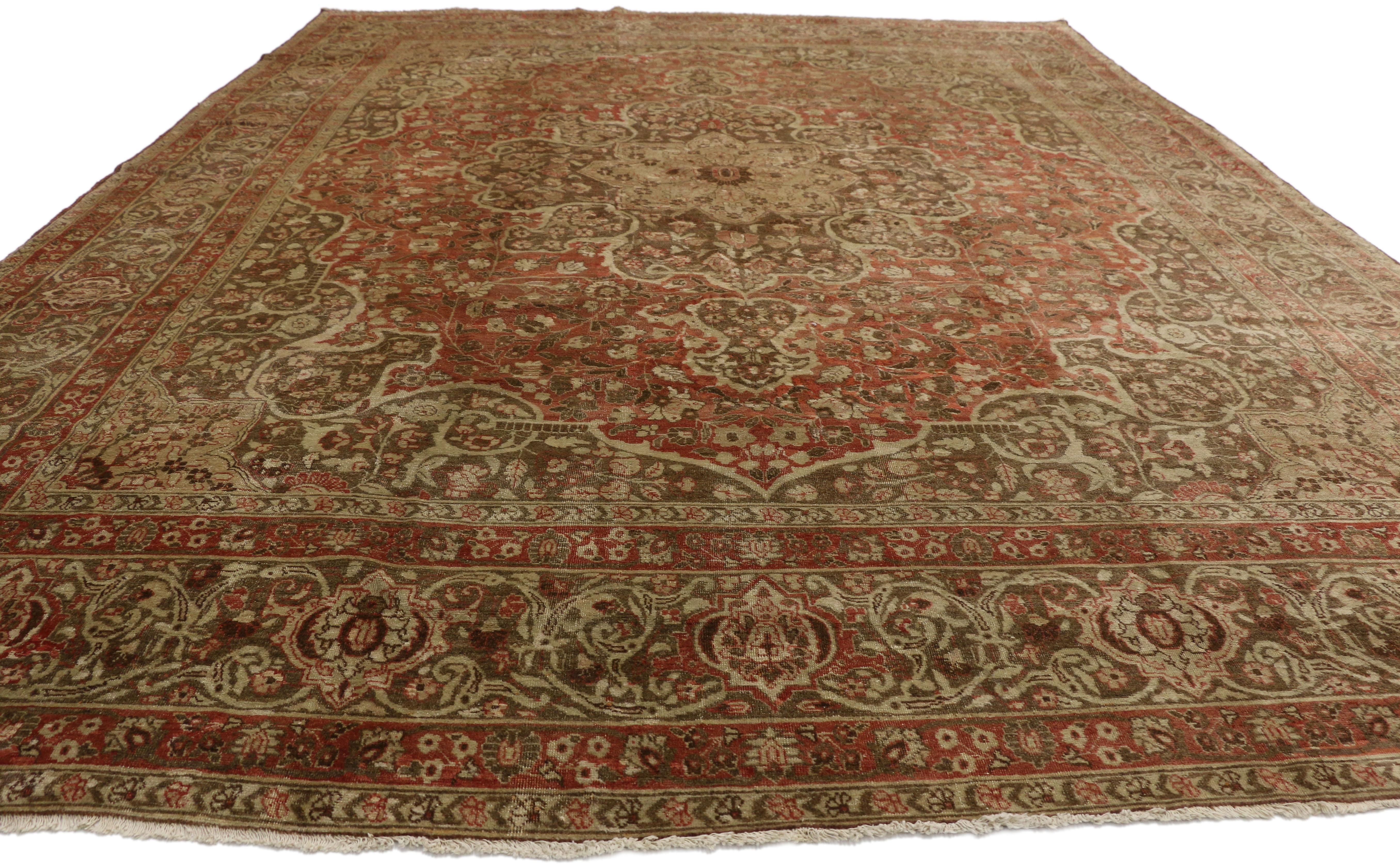 Hand-Knotted Haji Khalili Antique Persian Tabriz Area Rug with Rustic Art Nouveau Style For Sale
