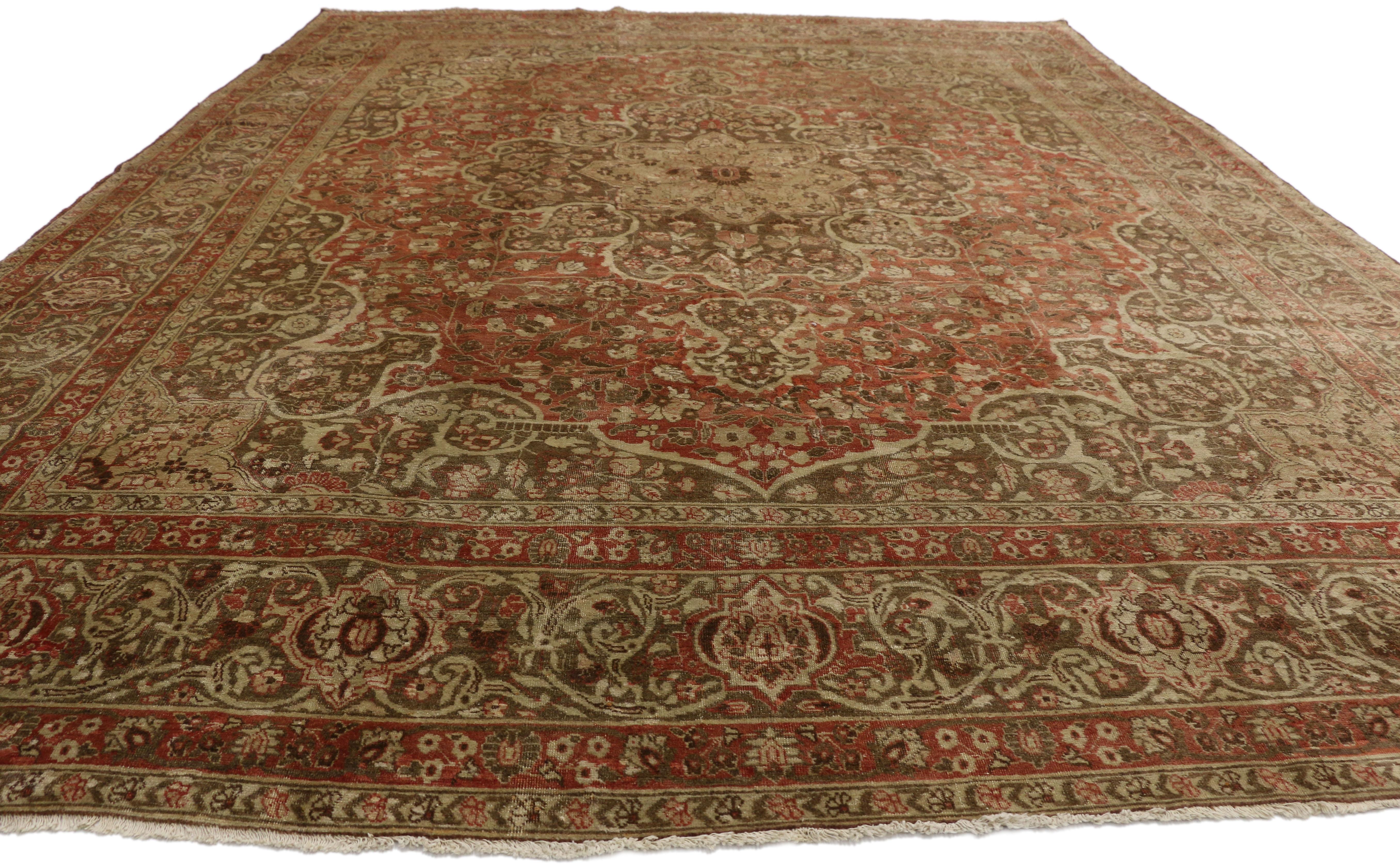 Persiano Tappeto antico persiano Tabriz di Haji Khalili con stile rustico Art Nouveau in vendita