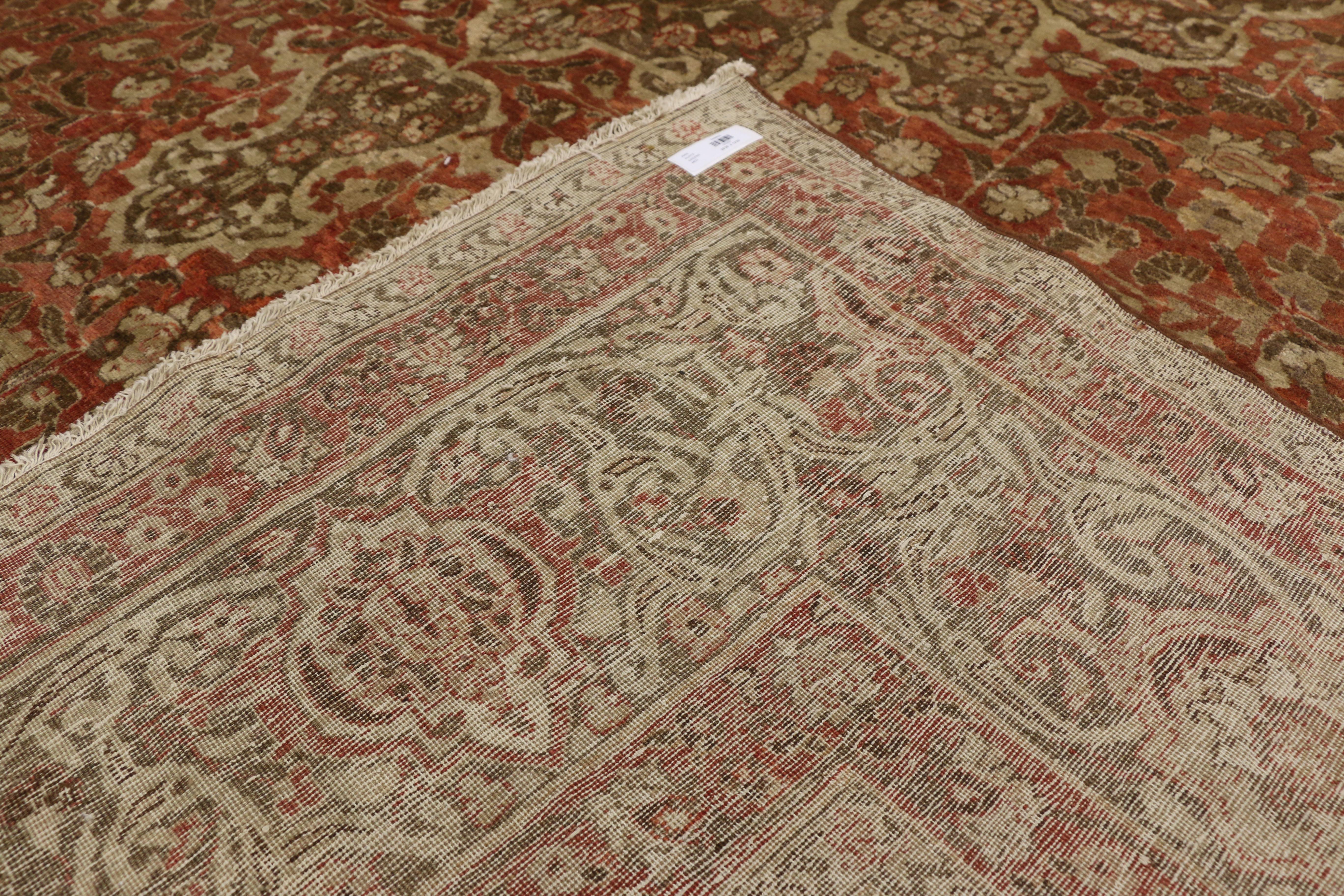 20th Century Haji Khalili Antique Persian Tabriz Area Rug with Rustic Art Nouveau Style For Sale