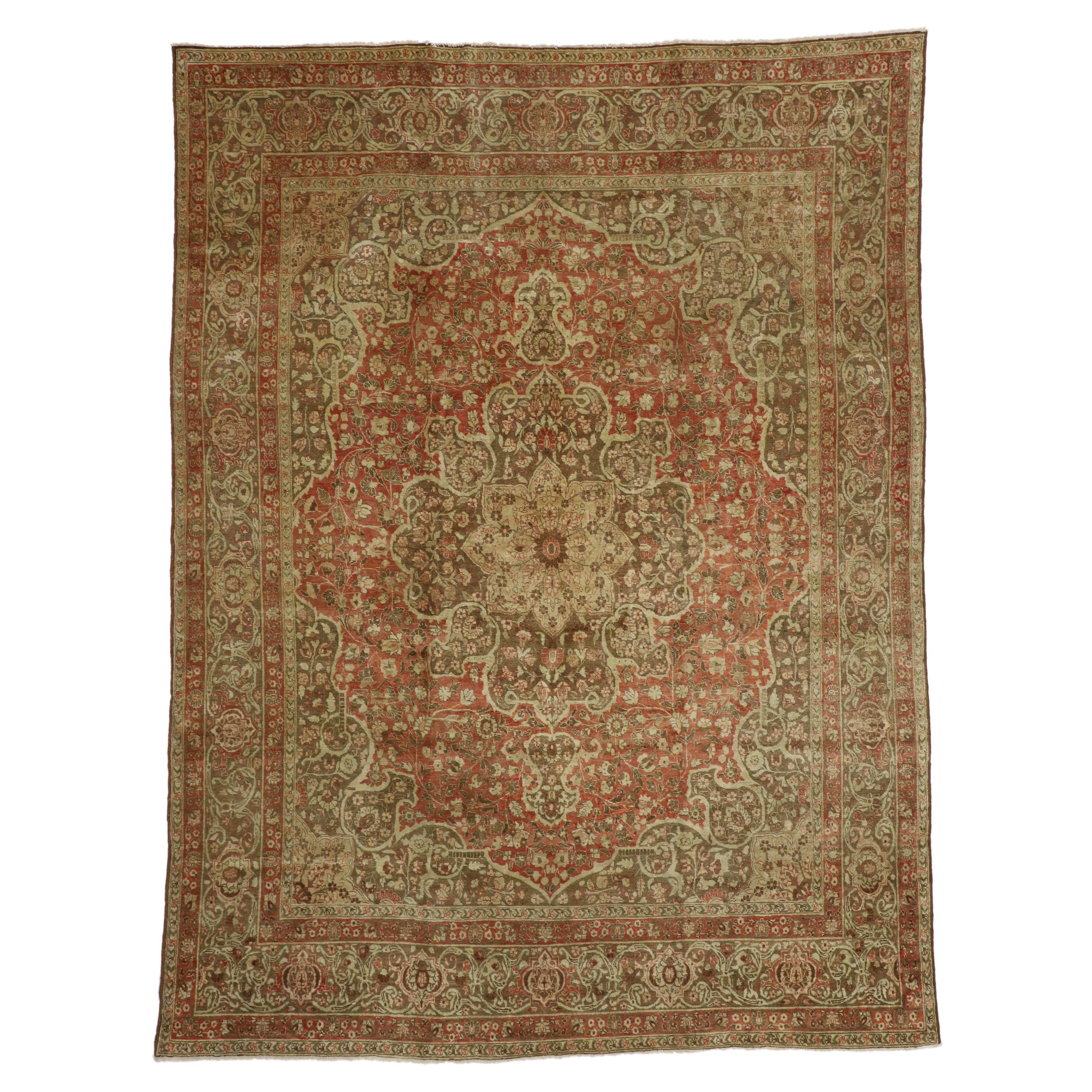 Haji Khalili Antique Persian Tabriz Area Rug with Rustic Art Nouveau Style For Sale