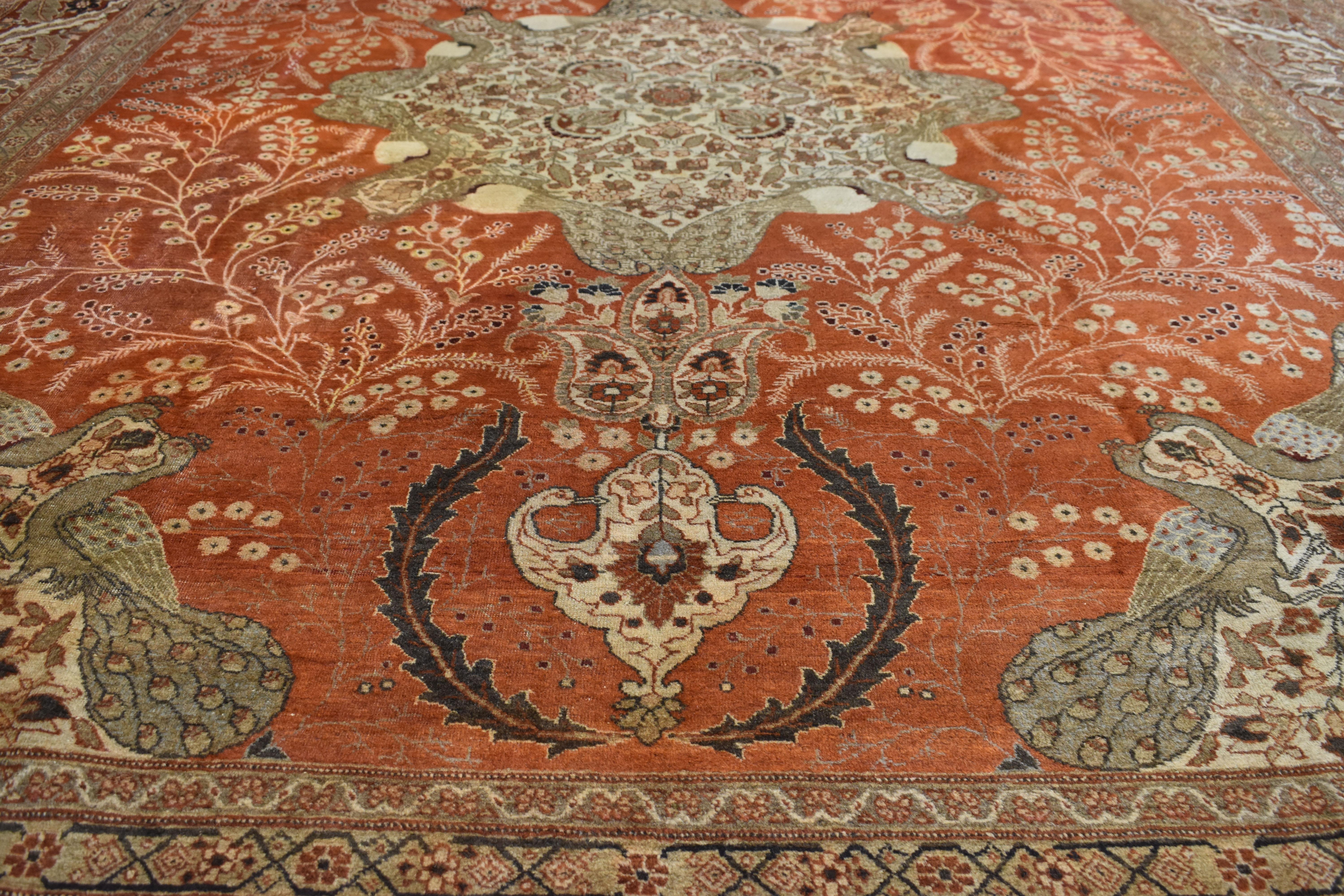 Haji Khalili Antique Persian Tabriz Area Rug with Tudor Manor House Style In Good Condition In Dallas, TX