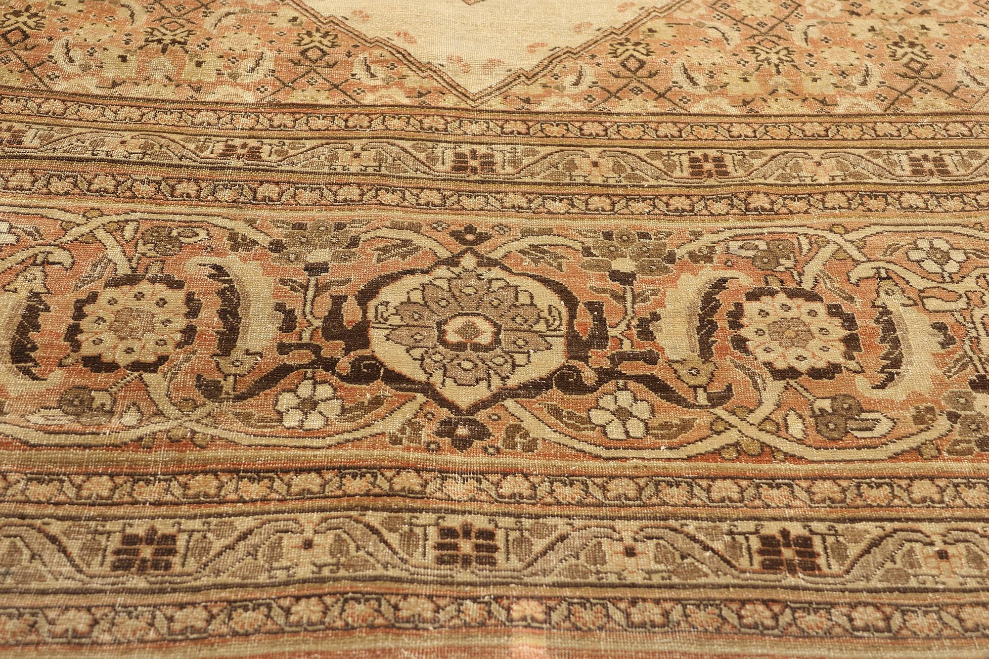 Haji Khalili Antique Persian Tabriz Carpet, 09'05 x 12'07 In Distressed Condition For Sale In Dallas, TX