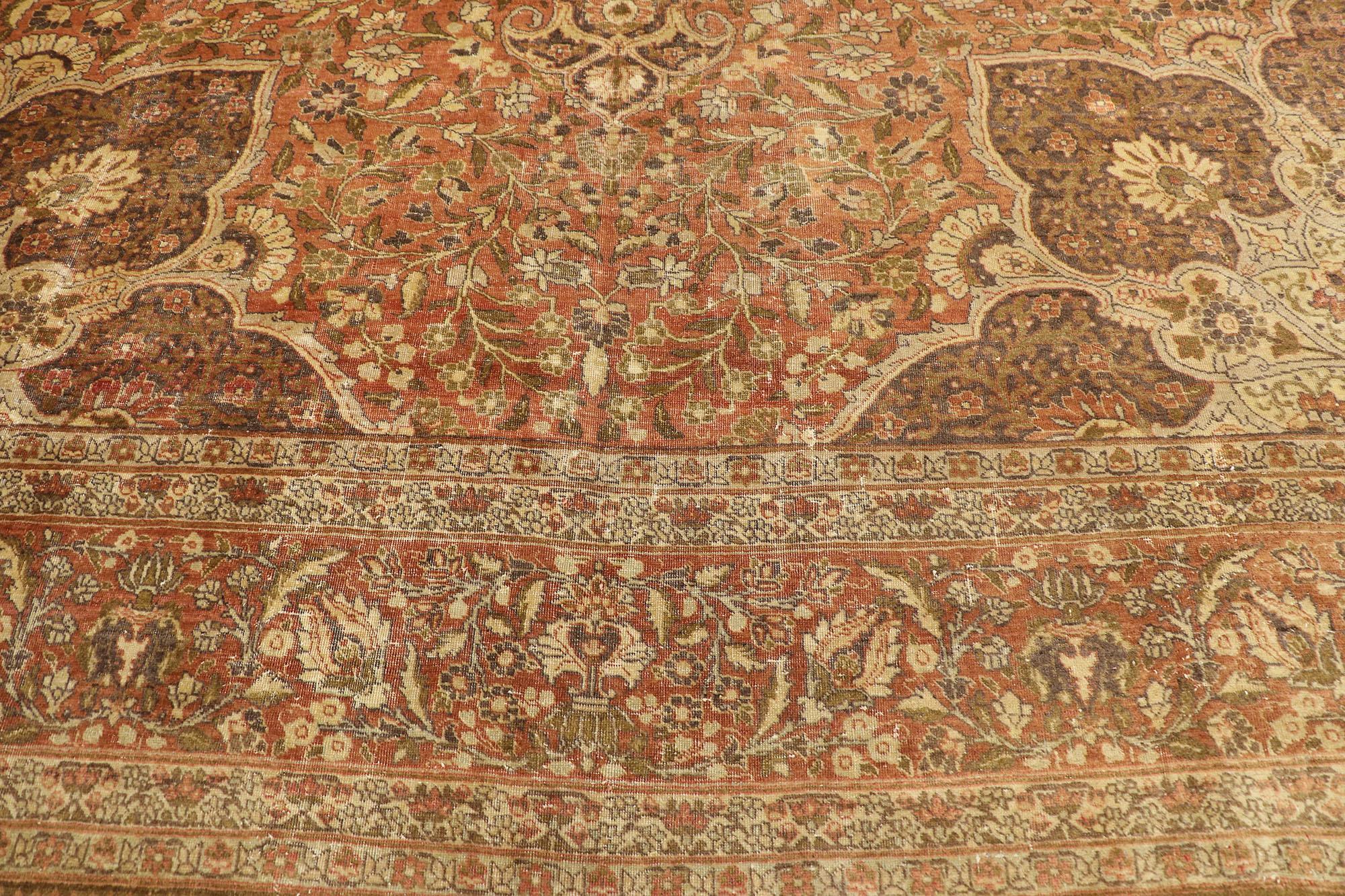 Haji Khalili Antique Persian Tabriz Rug, Hotel Lobby Size Carpet In Good Condition For Sale In Dallas, TX