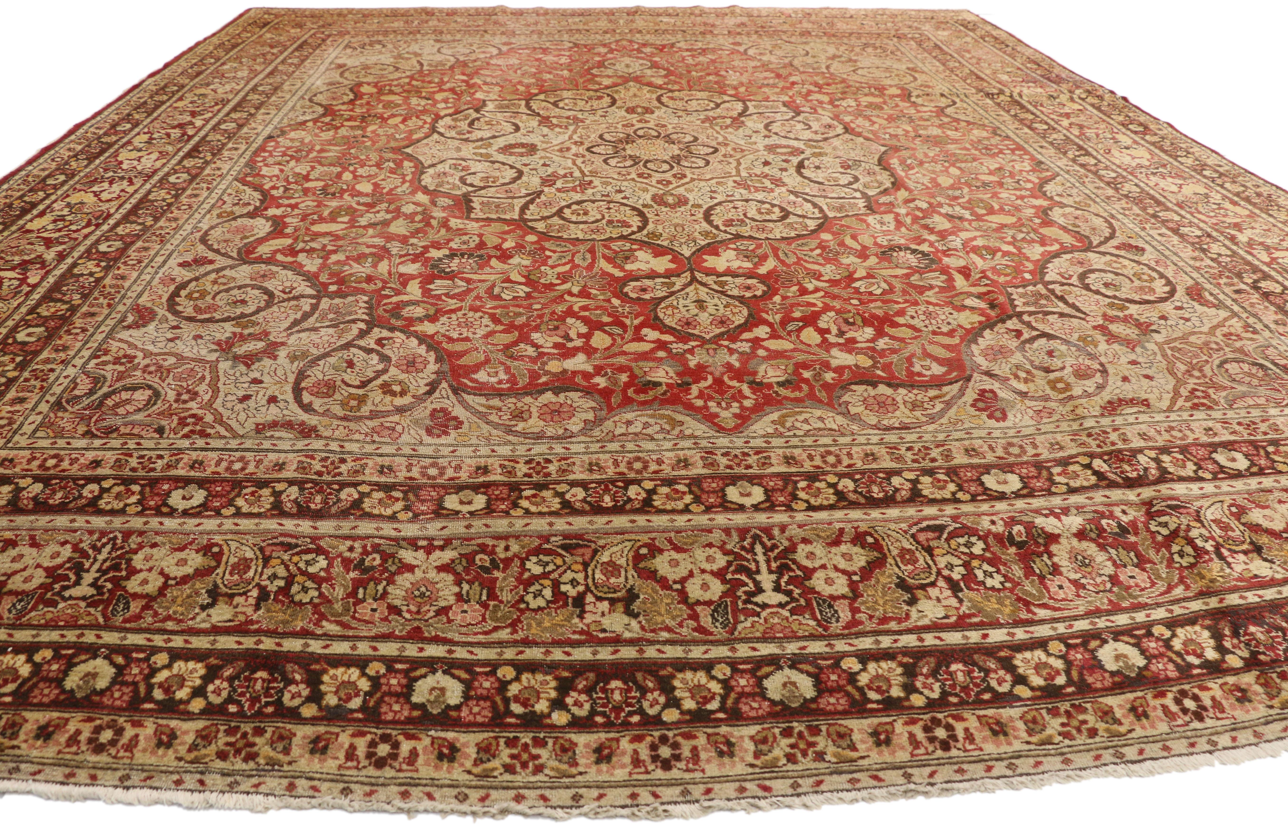 Hand-Knotted Haji Khalili Antique Persian Tabriz Rug with Art Nouveau and Jacobean Style For Sale