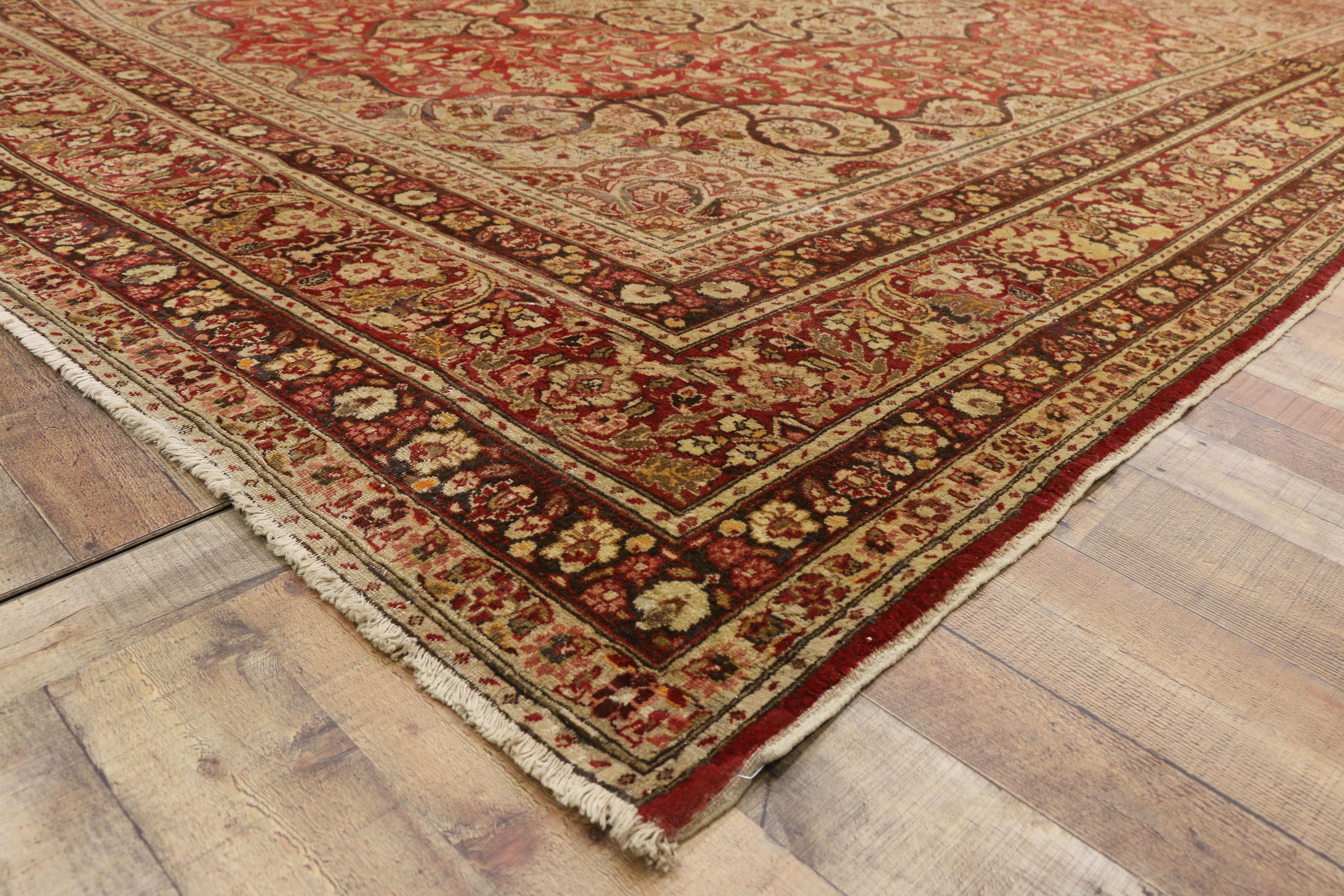 Wool Haji Khalili Antique Persian Tabriz Rug with Art Nouveau and Jacobean Style For Sale
