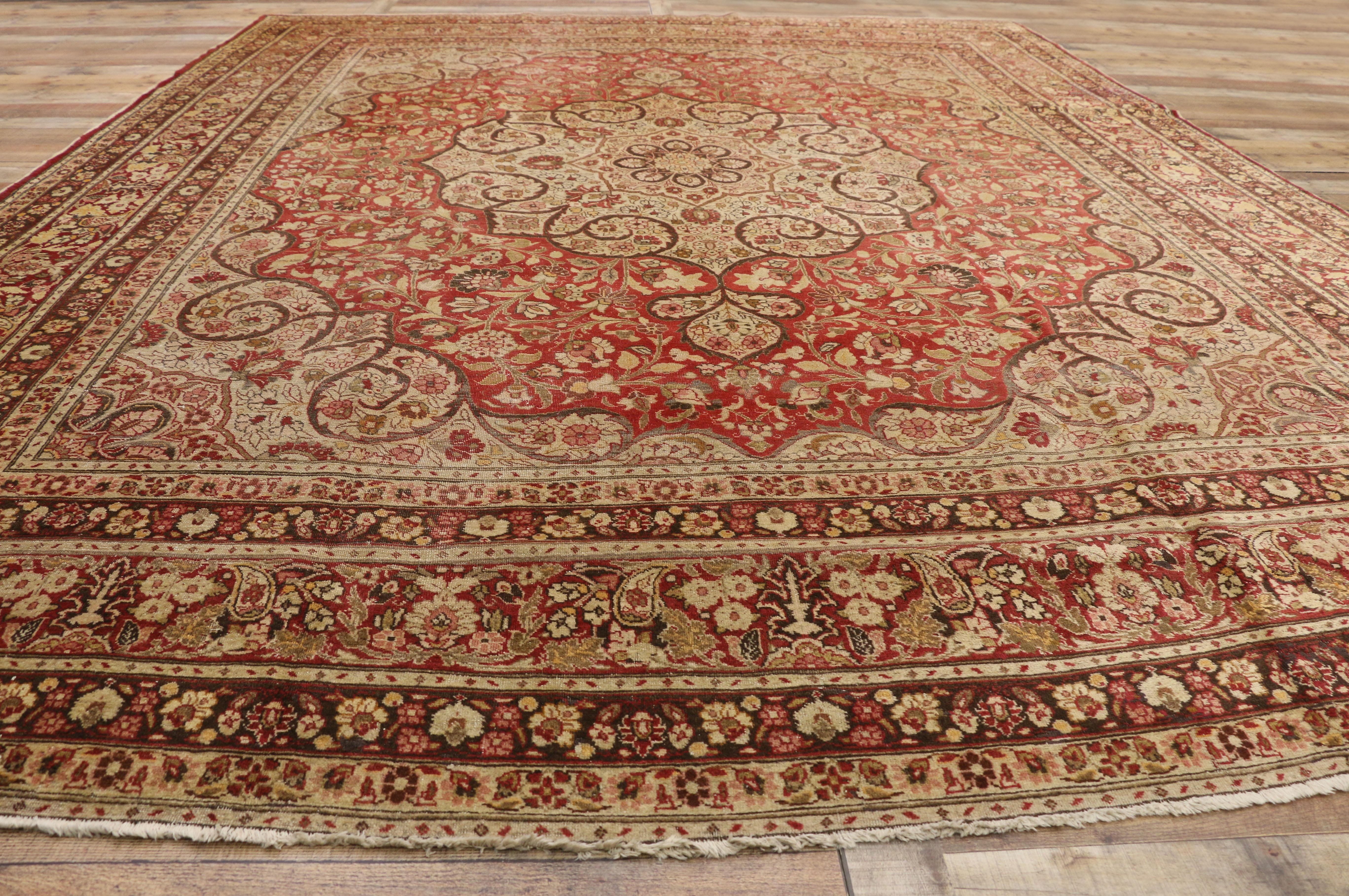 Haji Khalili Antique Persian Tabriz Rug with Art Nouveau and Jacobean Style For Sale 1