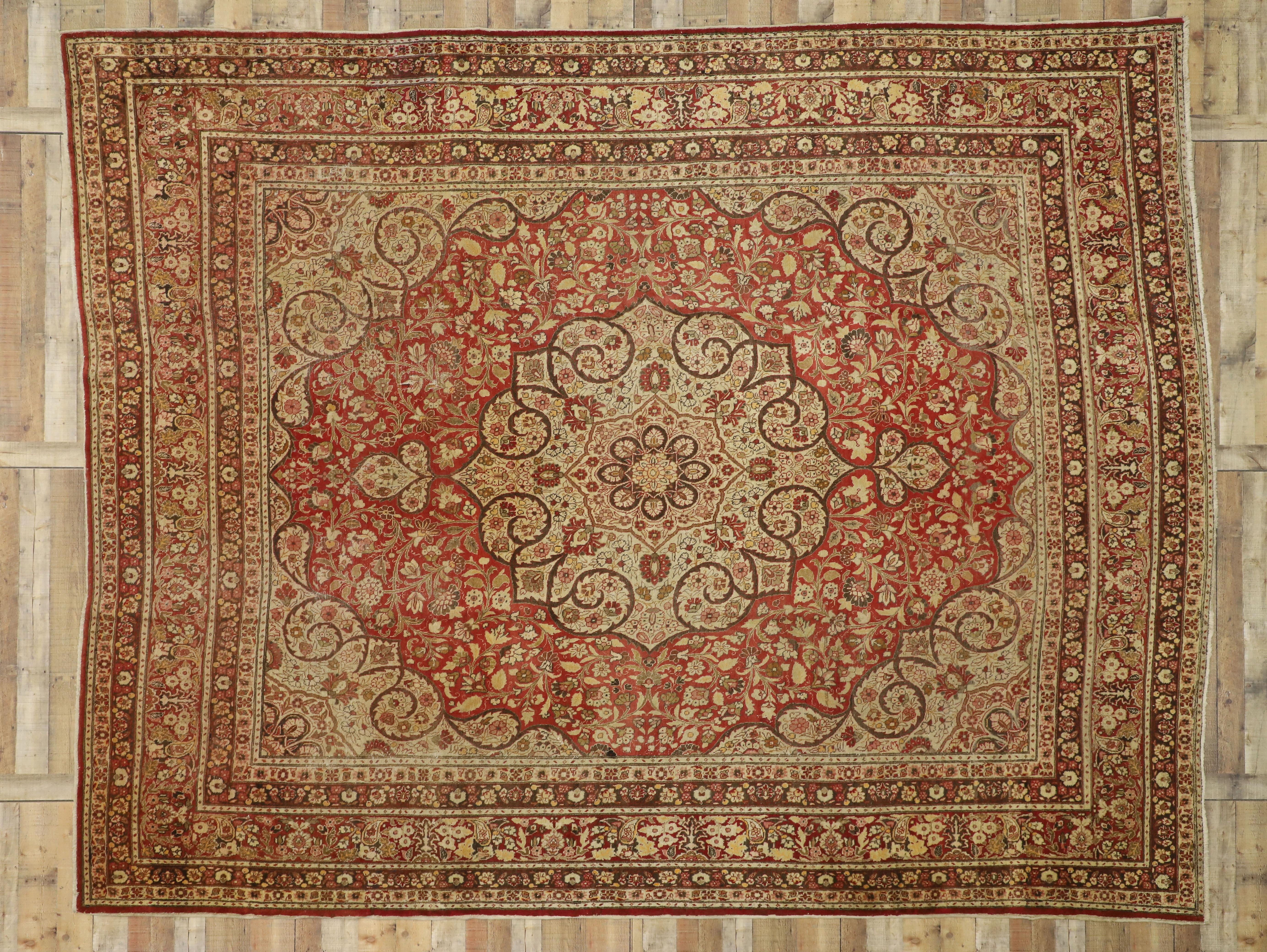 Haji Khalili Antique Persian Tabriz Rug with Art Nouveau and Jacobean Style For Sale 2