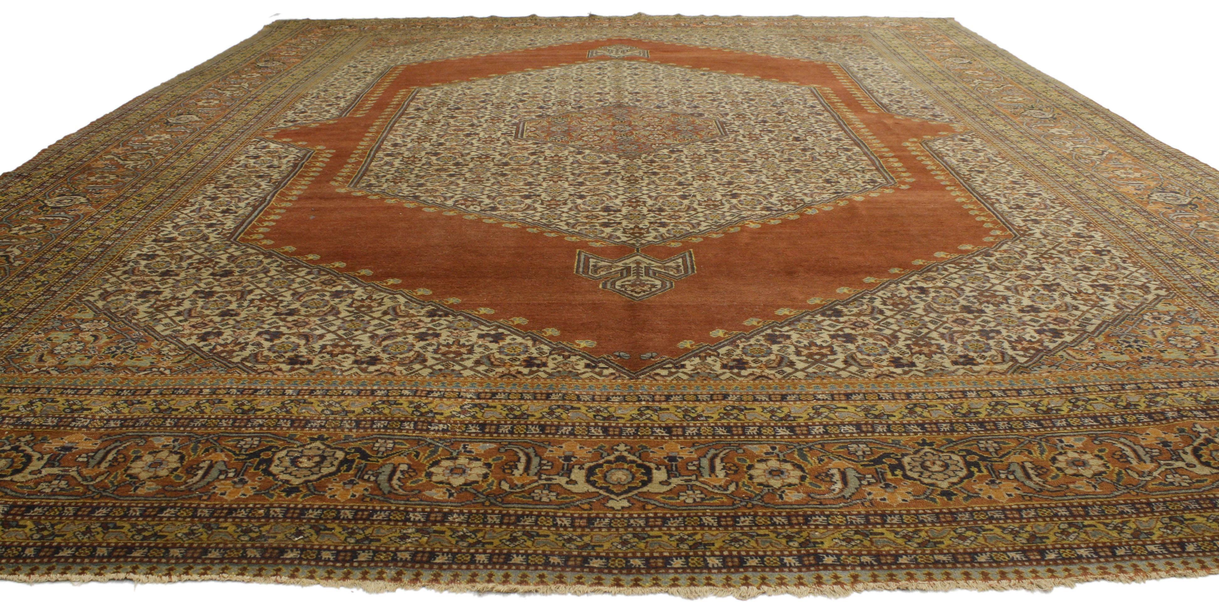 Hand-Knotted Haji Khalili Antique Persian Tabriz Rug with Modern Rustic Spanish Style