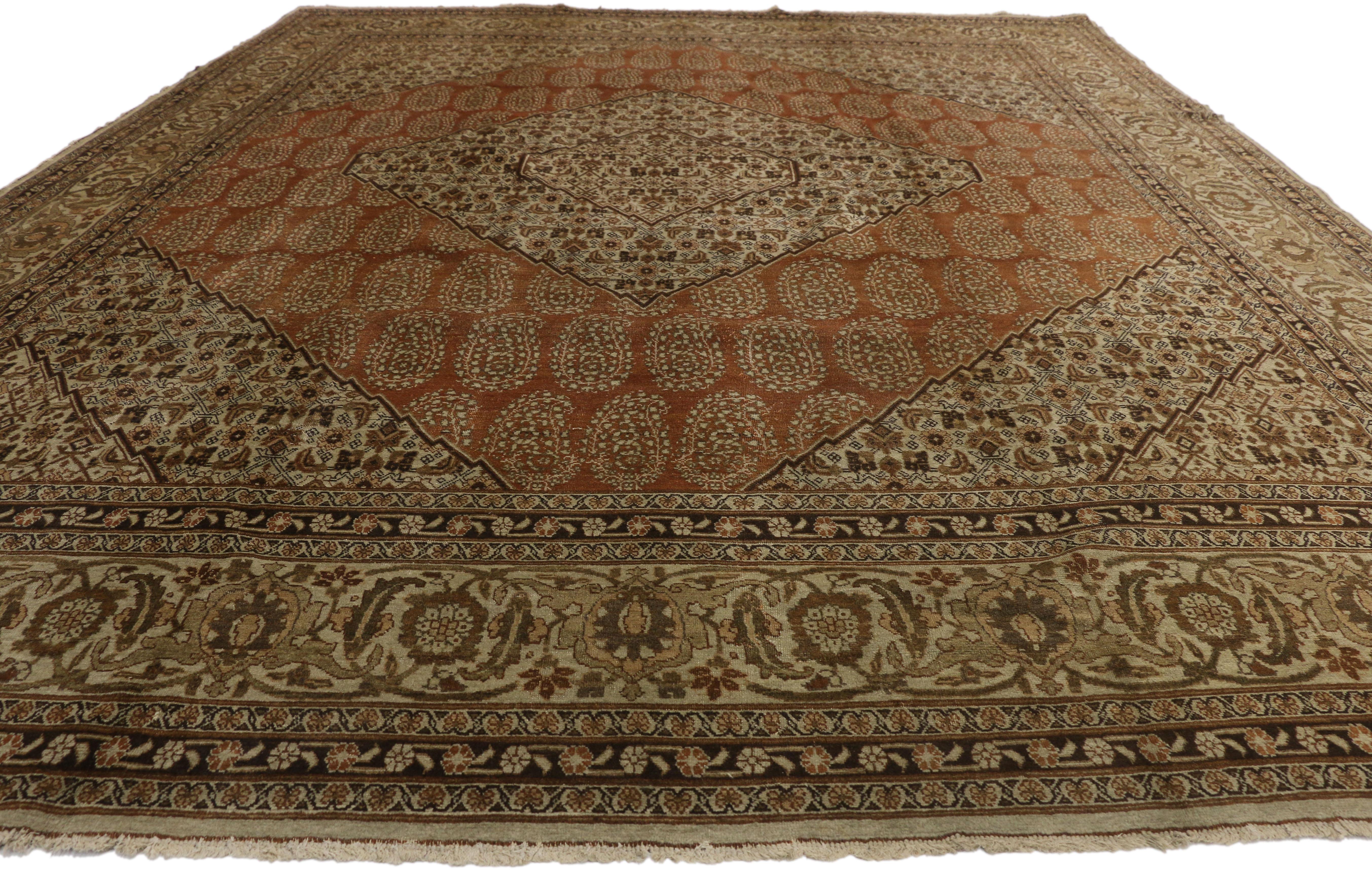 Hand-Knotted Haji Khalili Antique Persian Tabriz Rug with Modern Rustic Style For Sale