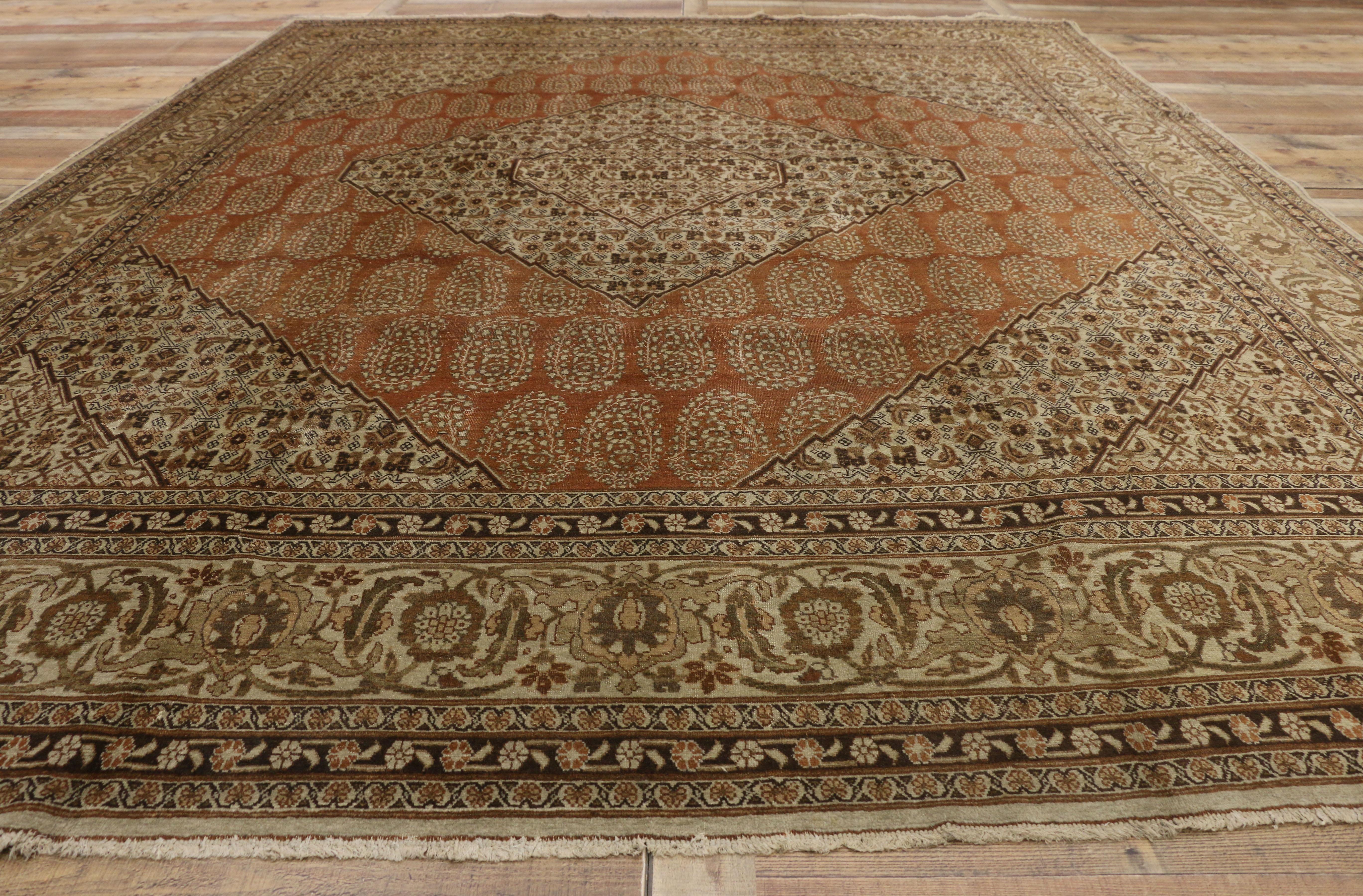 Haji Khalili Antique Persian Tabriz Rug with Modern Rustic Style For Sale 1