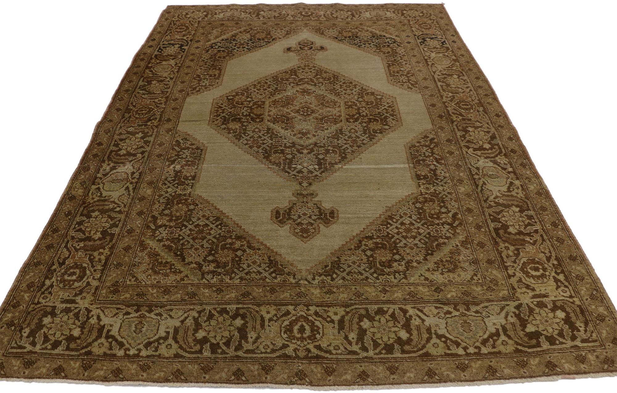 Hand-Knotted Haji Khalili Antique Persian Tabriz Rug with Warm, Industrial Style For Sale
