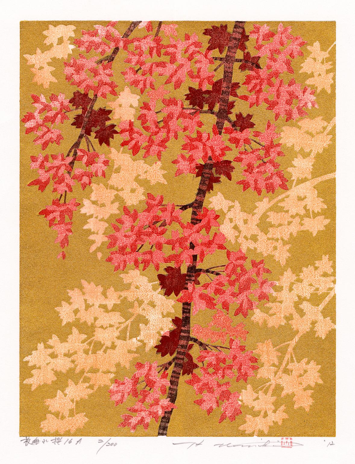 Figurative Print di Hajime Namiki - 'Ciliegio piangente 16 A' - Sosaku Hanga, stampatore giapponese contemporaneo