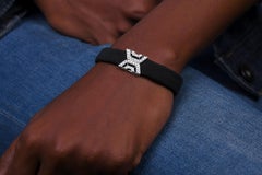 H.Ajoomal Art Deco Style Bracelet with a Central Diamond Motif on Black Fabric