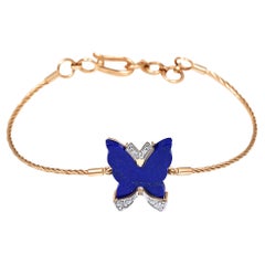 H.Ajoomal Butterfly Lapis Lazuli & Diamonds Cable Bracelet in Yellow Gold