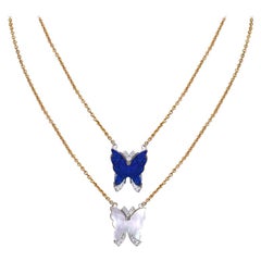 H.Ajoomal Butterfly Necklace in Lapis Lazuli or Mother of Pearl with Diamonds