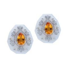 H.Ajoomal Citrine Diamonds on White Mother of Pearl Earrings in 18 Kt White Gold