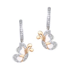 H.Ajoomal Demi Fine Earrings in White Mother of Pearl Butterflies and Diamonds