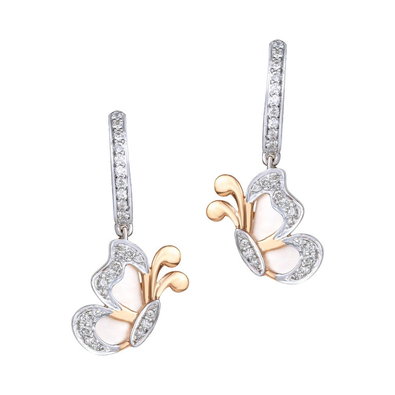 H.Ajoomal Demi Fine Earrings in White Mother of Pearl Butterflies and