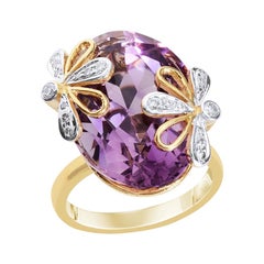 H.Ajoomal Demi Fine Ring in Amethyst with Diamond & Floral Motifs in Yellow Gold