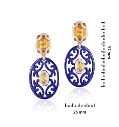 H.Ajoomal Diamonds, Lapis Lazuli & Golden Citrine Earrings, 18 Karat Yellow Gold
